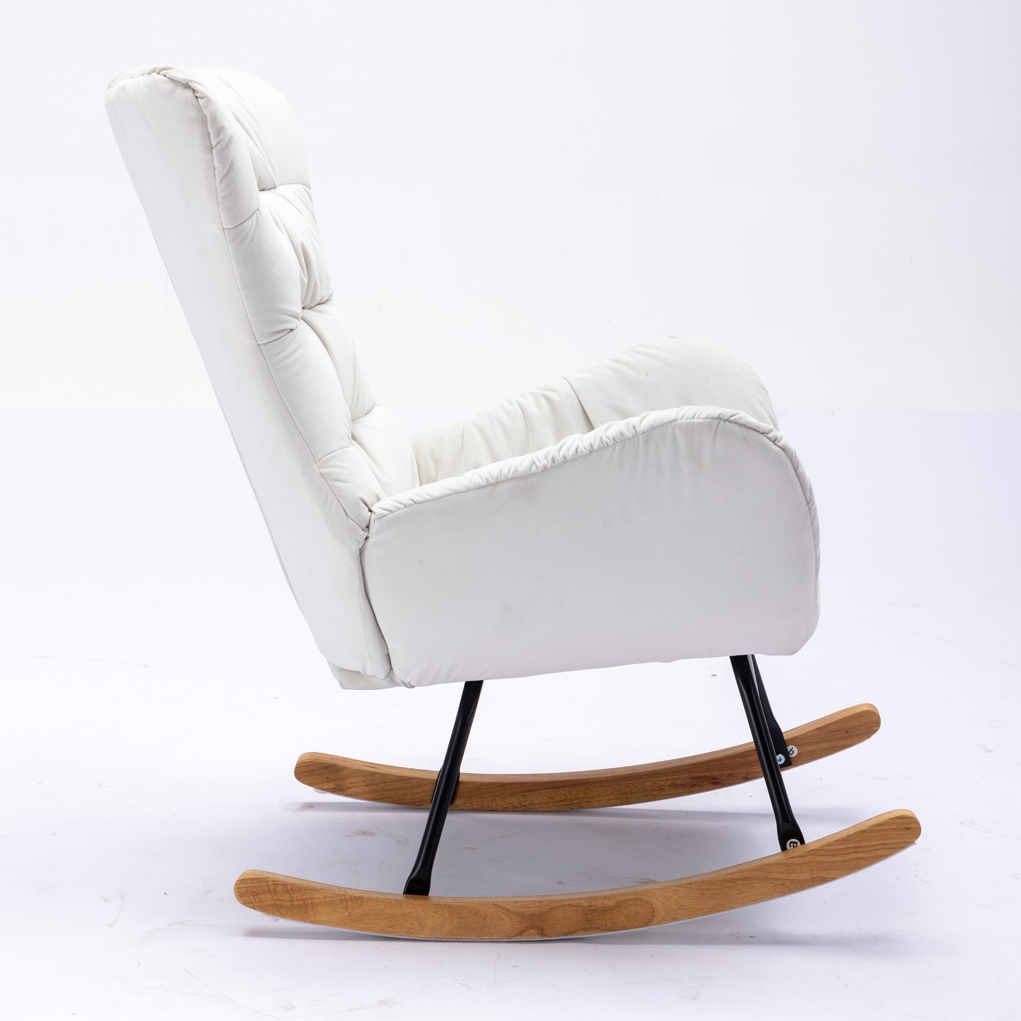 Modern Velvet Fabric Rocking Chair Accent Armchair with Wooden Legs- Ivory_5
