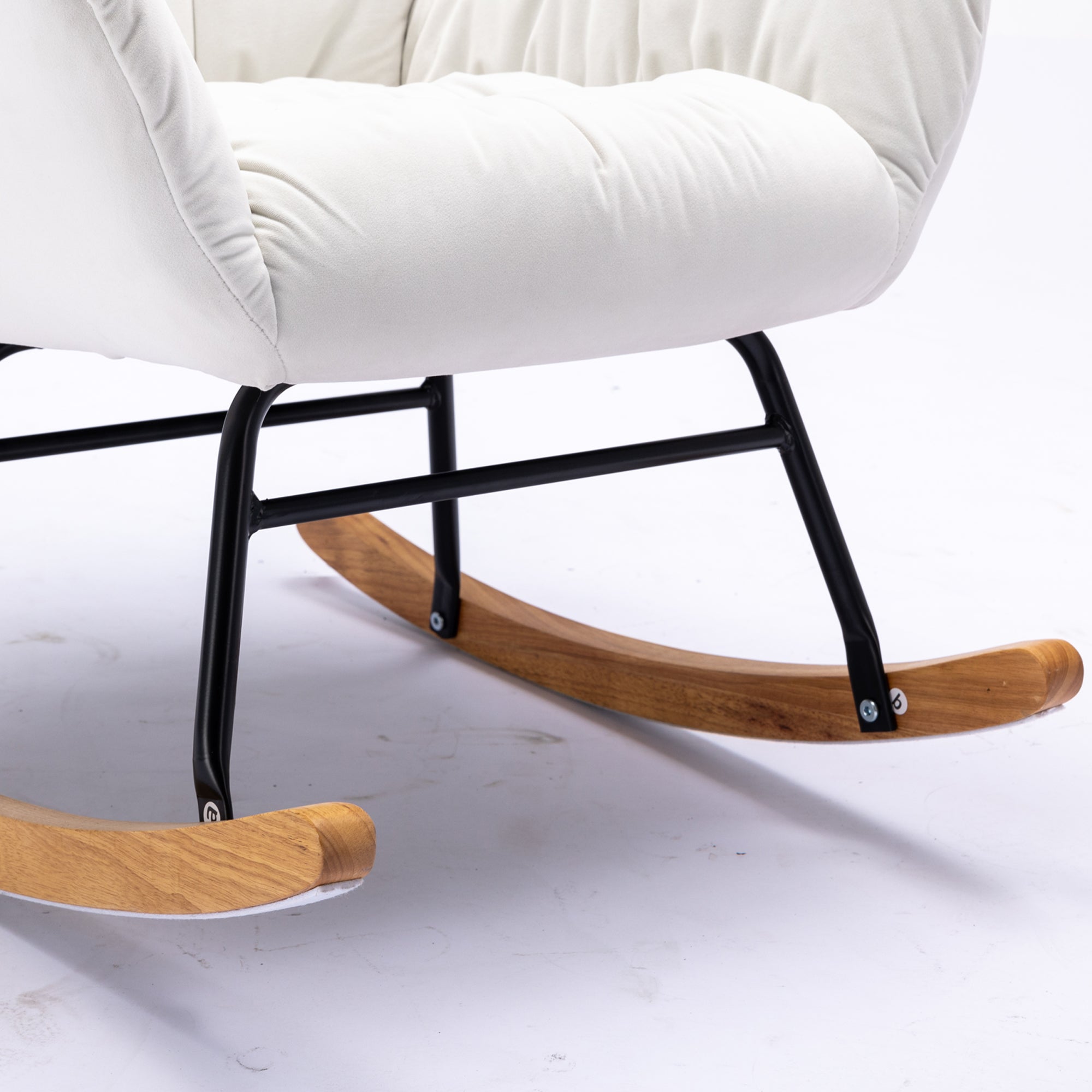 Modern Velvet Fabric Rocking Chair Accent Armchair with Wooden Legs- Ivory_7