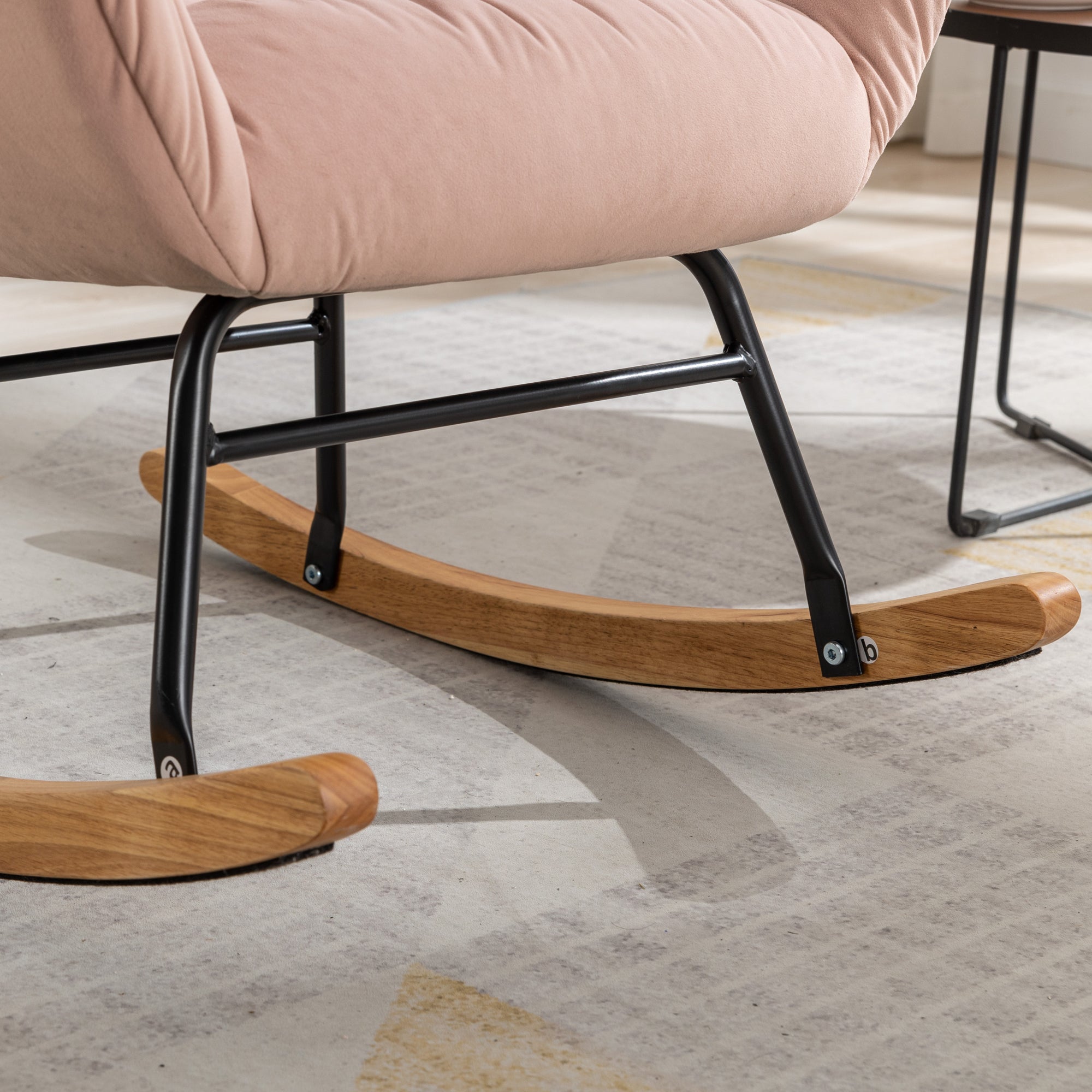 Modern Velvet Fabric Rocking Chair Accent Armchair with Wooden Legs- Pink_16