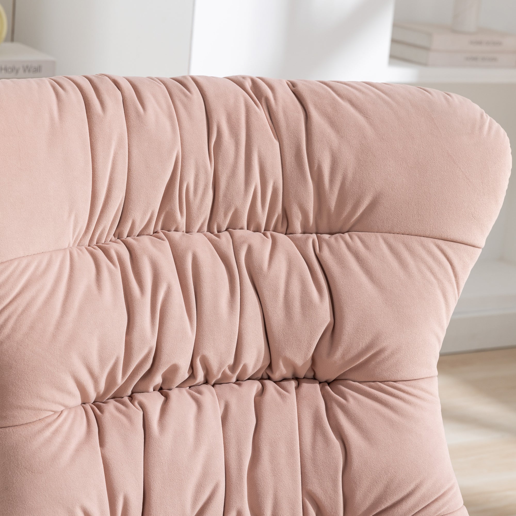 Modern Velvet Fabric Rocking Chair Accent Armchair with Wooden Legs- Pink_19