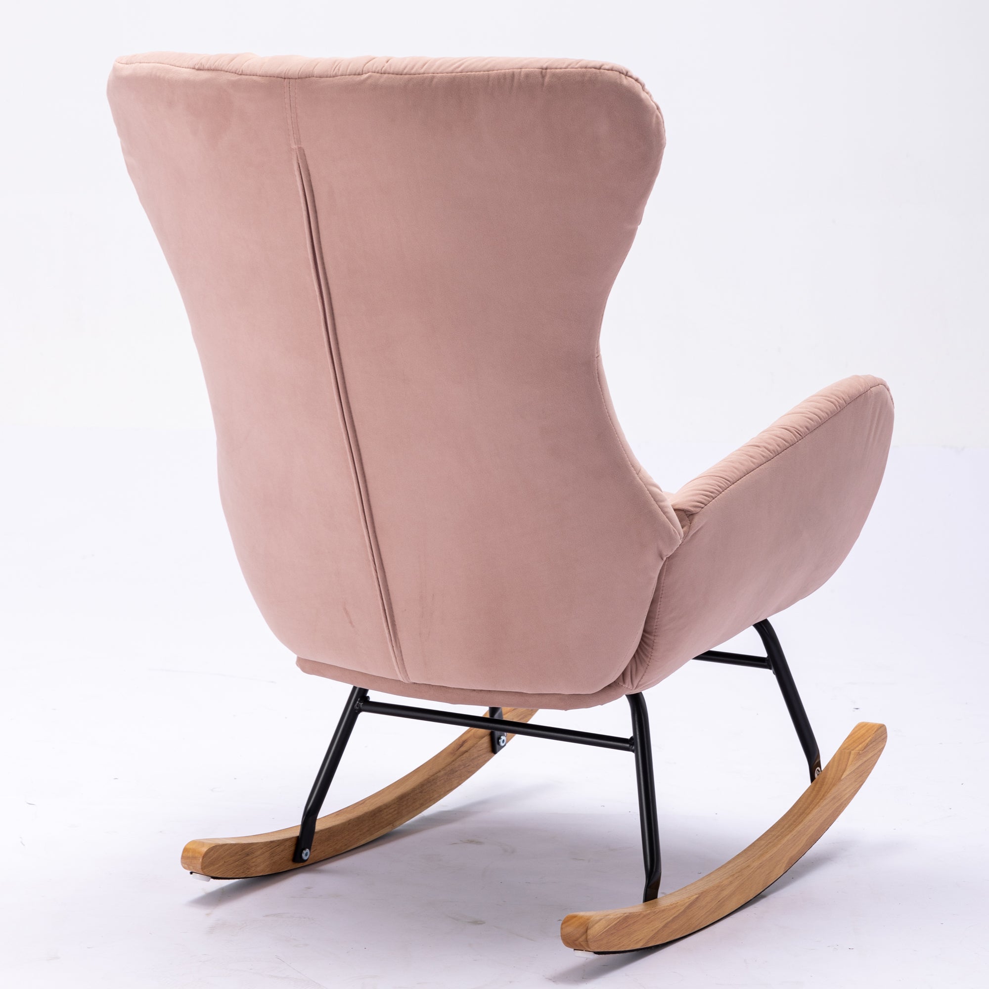 Modern Velvet Fabric Rocking Chair Accent Armchair with Wooden Legs- Pink_3