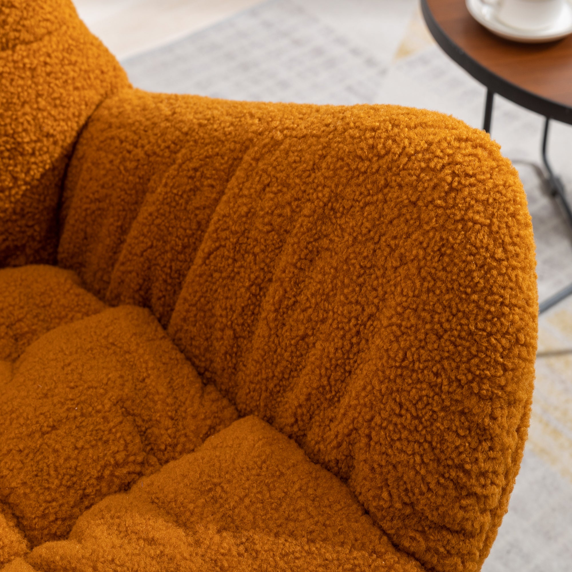Modern Teddy Fabric Rocking Chair Accent Armchair with Wooden Legs- Caramel_19