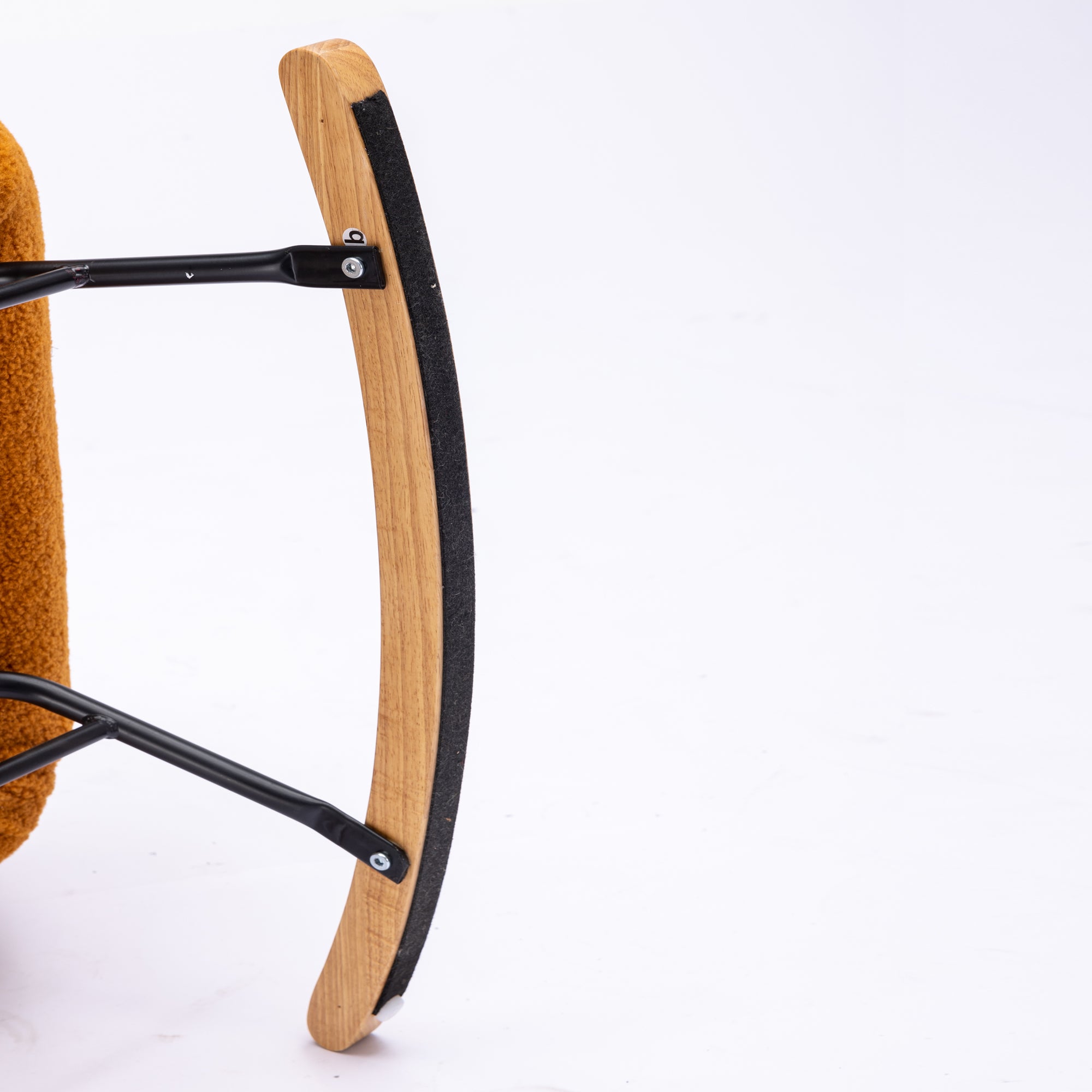 Modern Teddy Fabric Rocking Chair Accent Armchair with Wooden Legs- Caramel_3