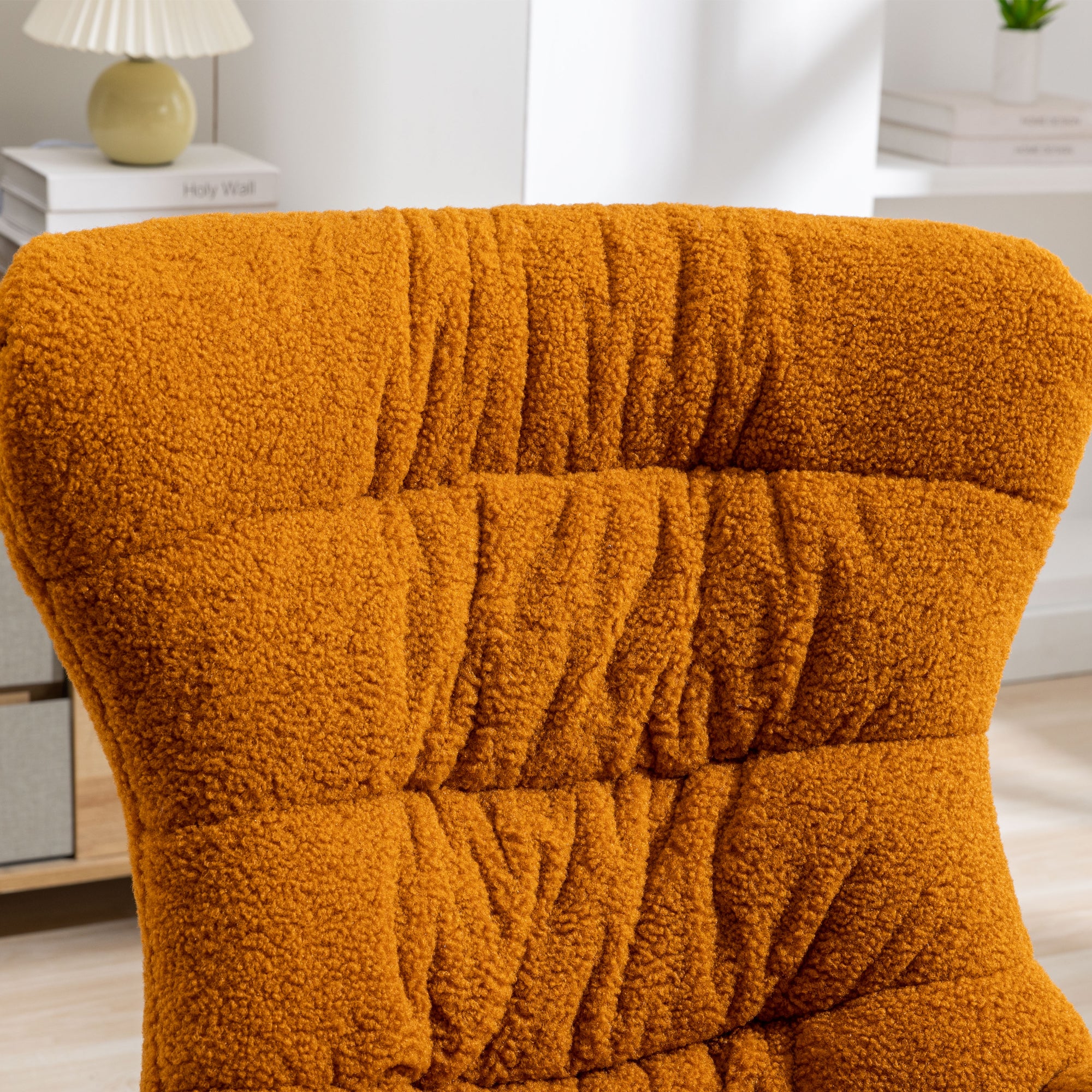 Modern Teddy Fabric Rocking Chair Accent Armchair with Wooden Legs- Caramel_21