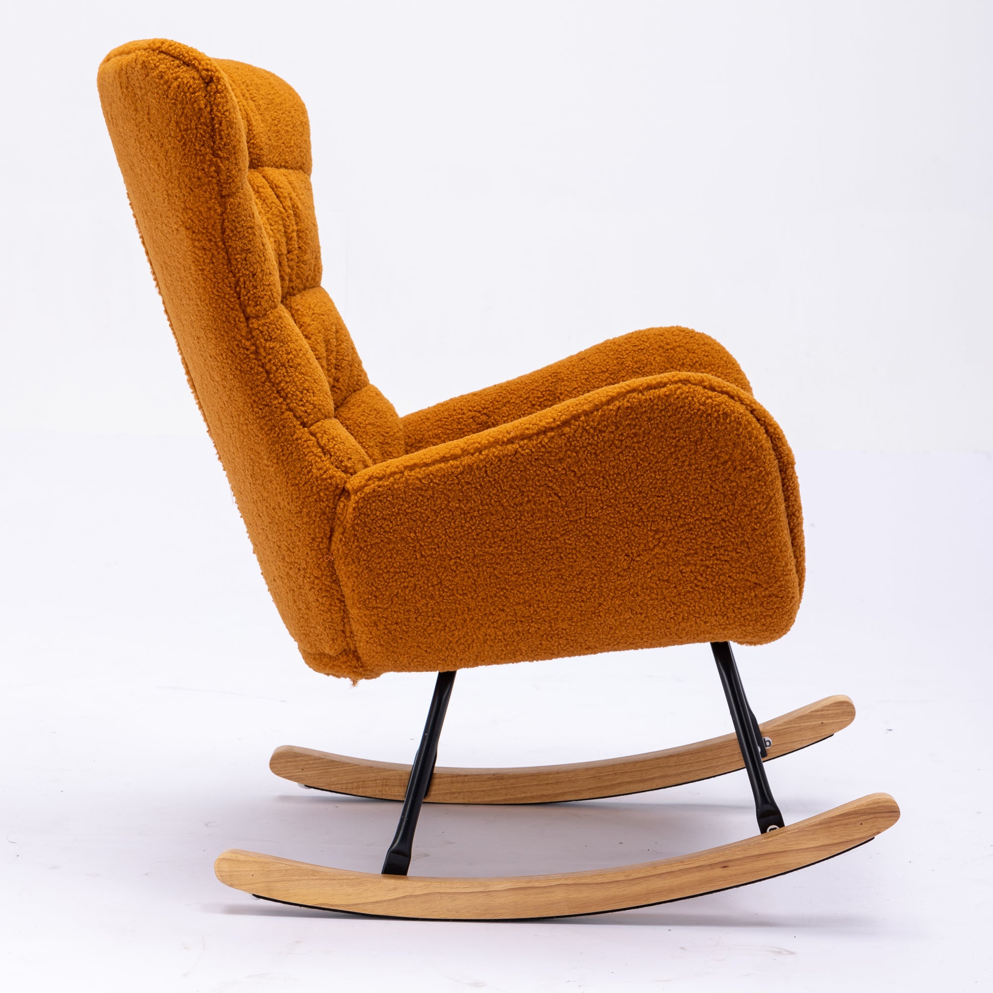 Modern Teddy Fabric Rocking Chair Accent Armchair with Wooden Legs- Caramel_9
