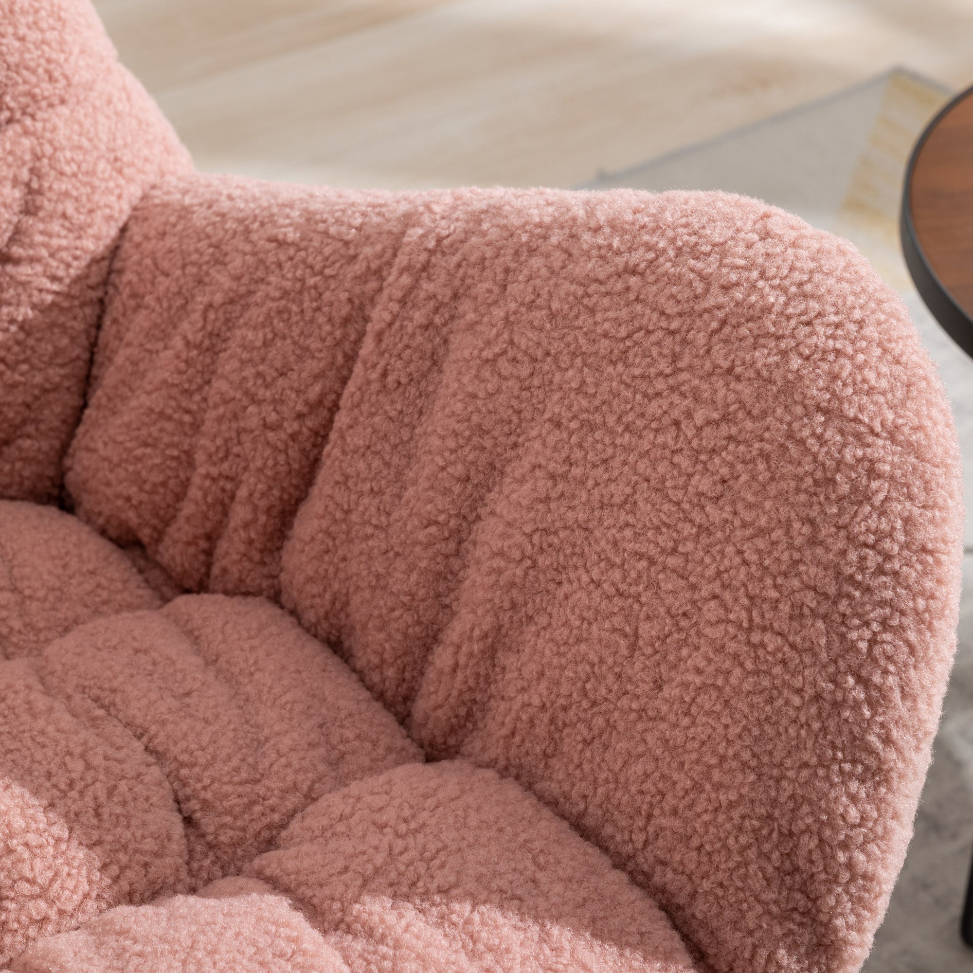 Modern Teddy Fabric Rocking Chair Accent Armchair with Wooden Legs- Pink_18