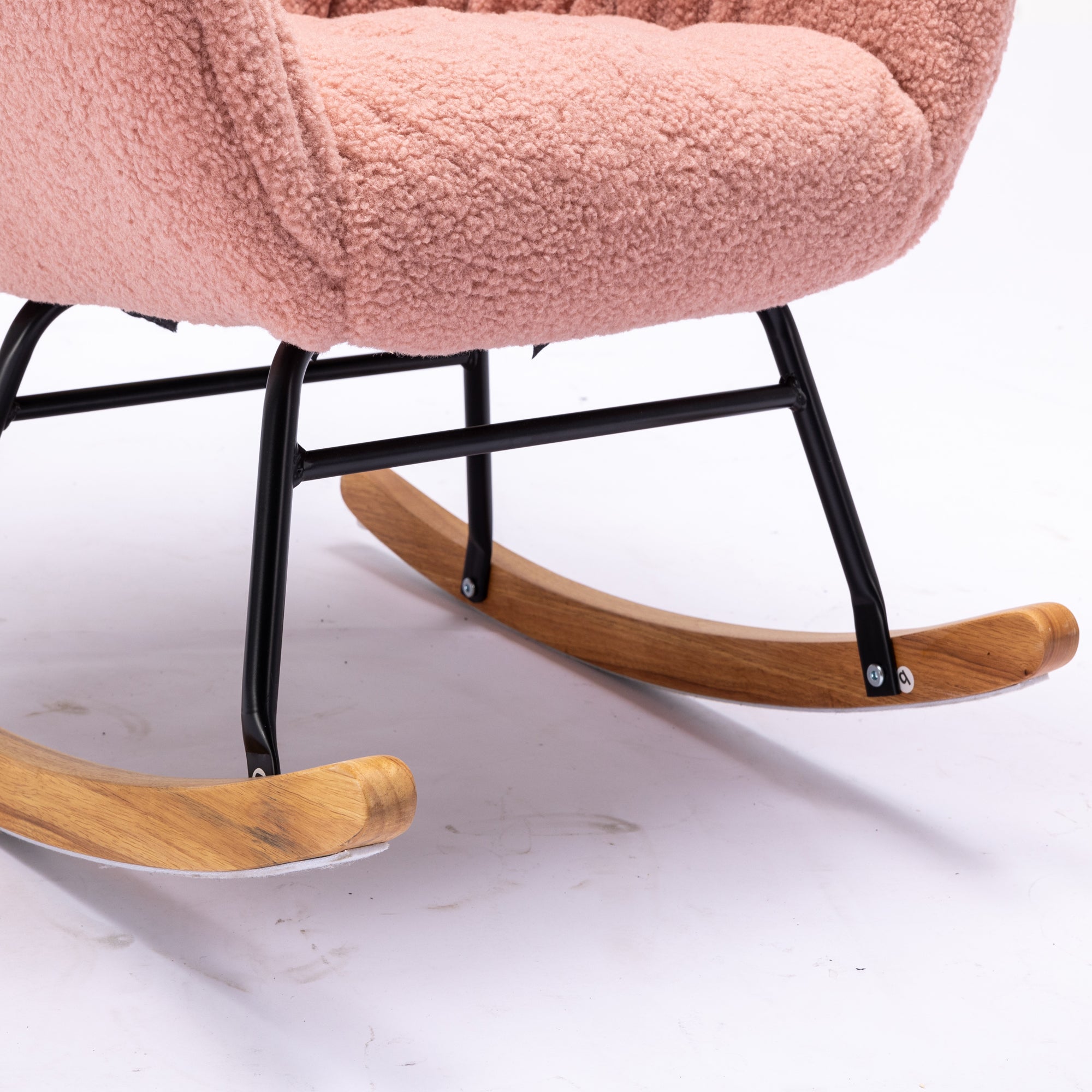 Modern Teddy Fabric Rocking Chair Accent Armchair with Wooden Legs- Pink_5