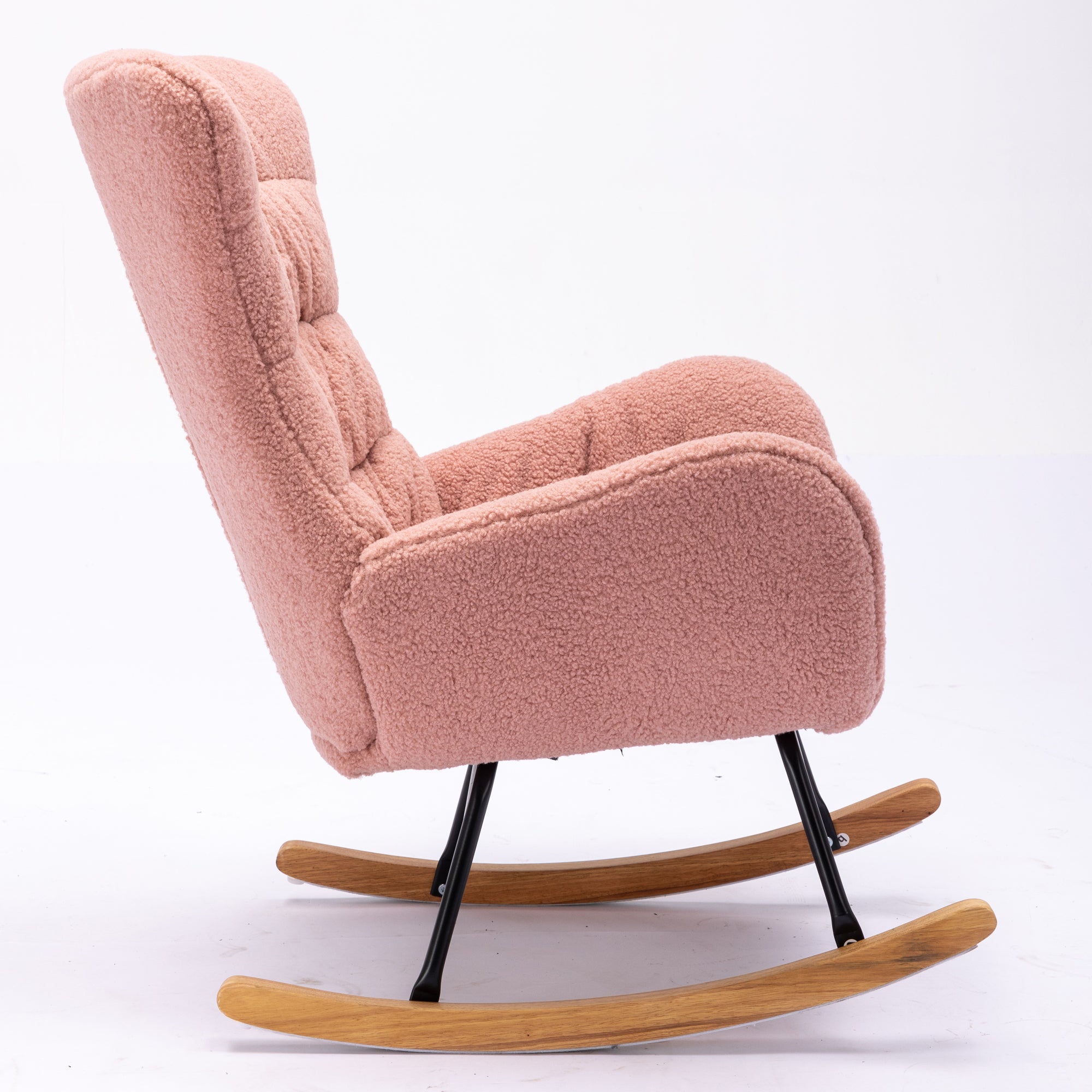 Modern Teddy Fabric Rocking Chair Accent Armchair with Wooden Legs- Pink_6
