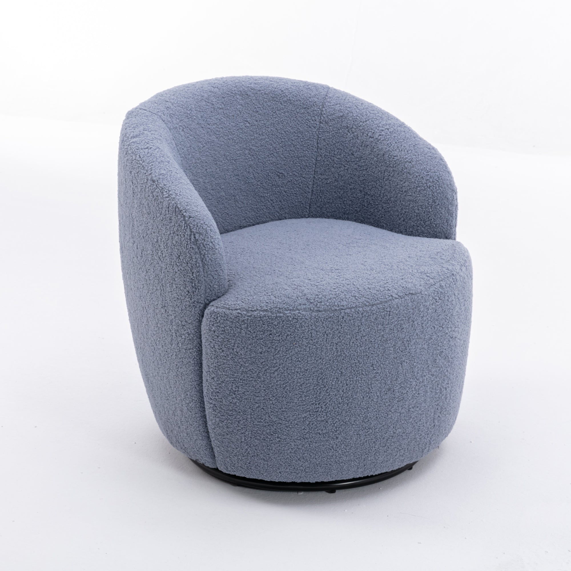 Teddy Fabric Swivel Accent Armchair Barrel Chair With Black Metal Ring- Light Blue_12