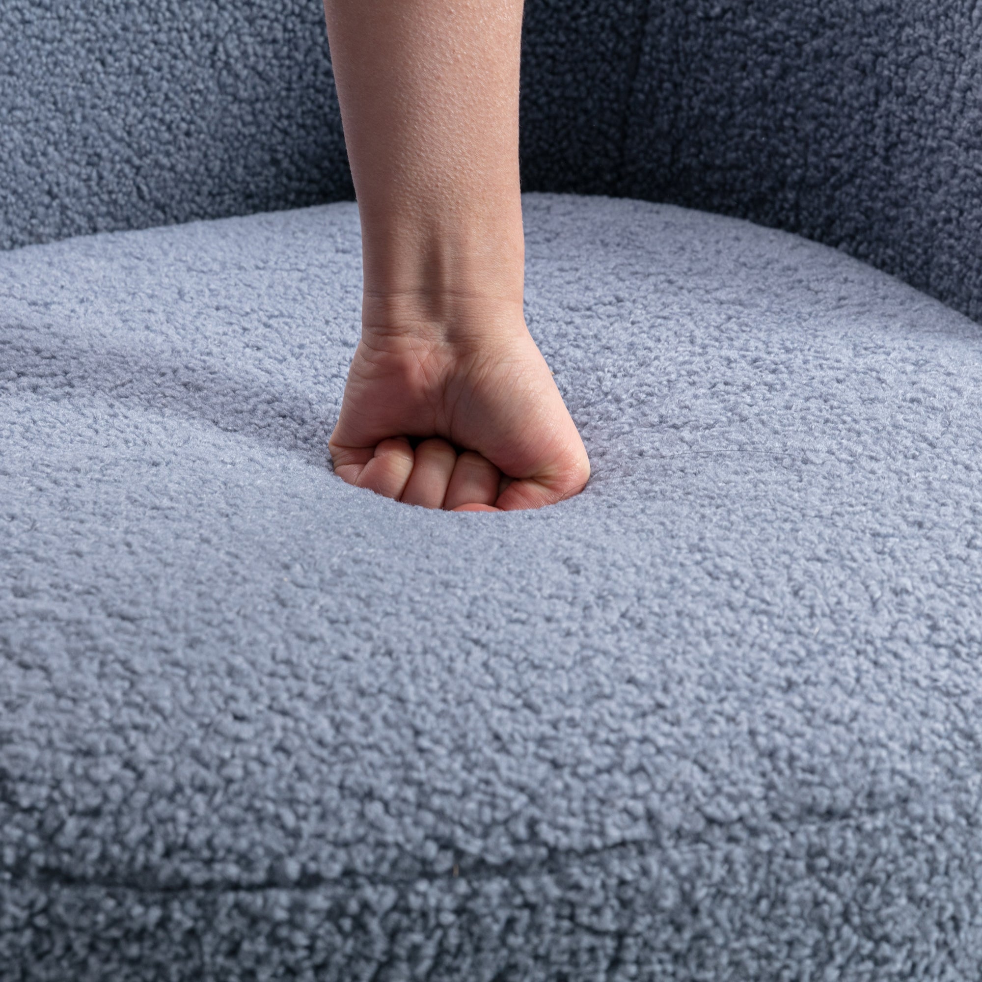 Teddy Fabric Swivel Accent Armchair Barrel Chair With Black Metal Ring- Light Blue_3