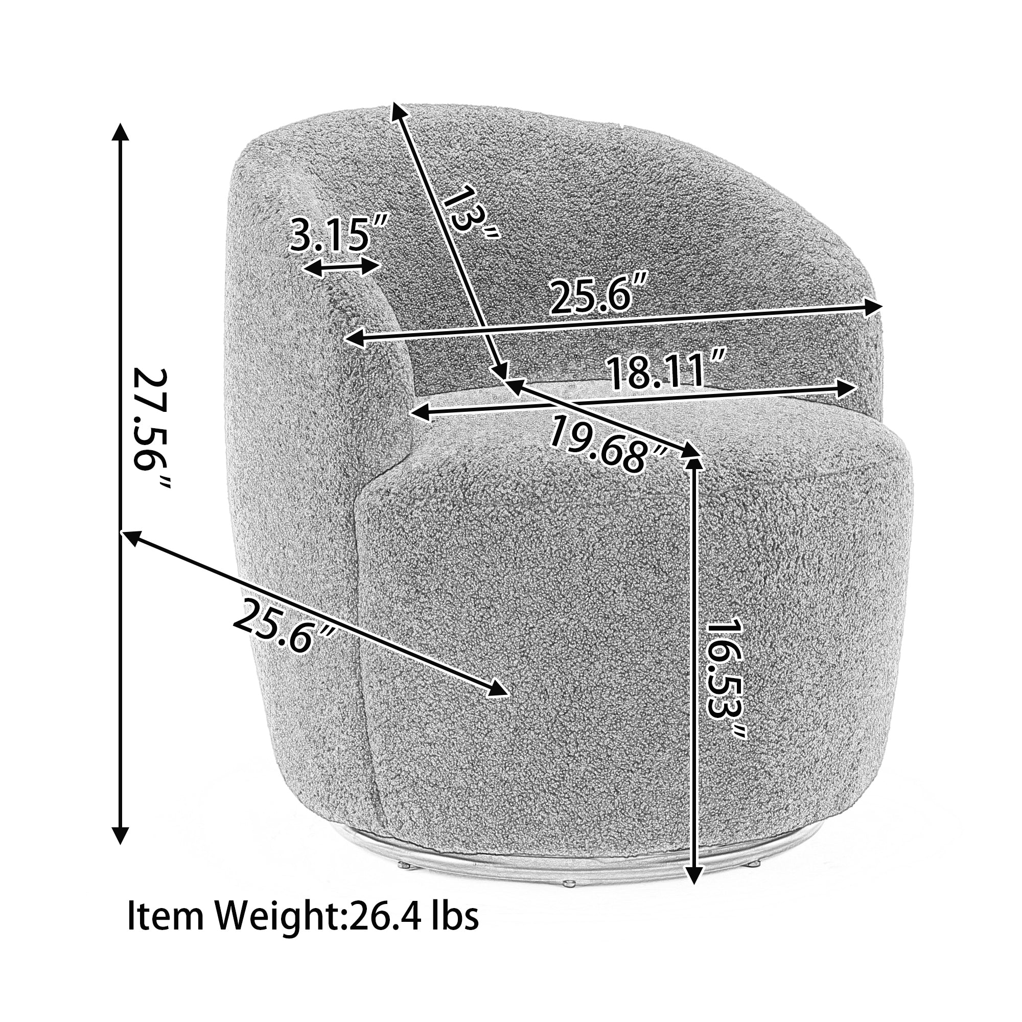 Teddy Fabric Swivel Accent Armchair Barrel Chair With Black Metal Ring- Light Blue_4