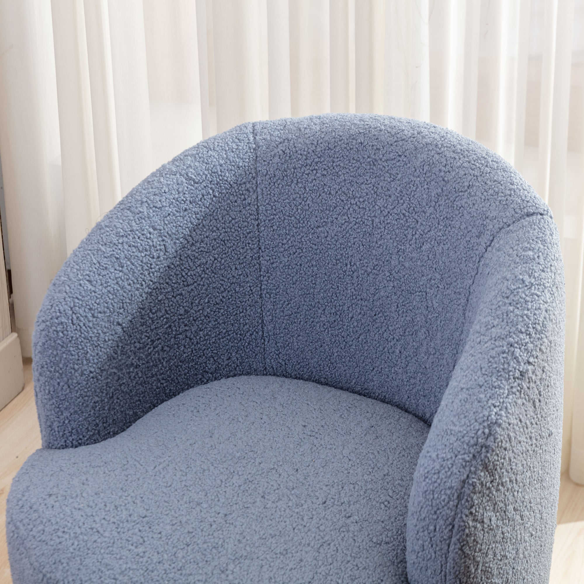 Teddy Fabric Swivel Accent Armchair Barrel Chair With Black Metal Ring- Light Blue_5