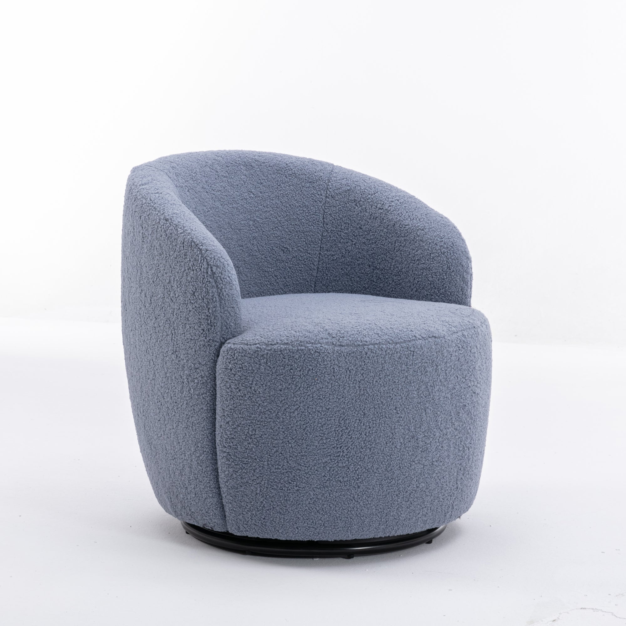 Teddy Fabric Swivel Accent Armchair Barrel Chair With Black Metal Ring- Light Blue_8