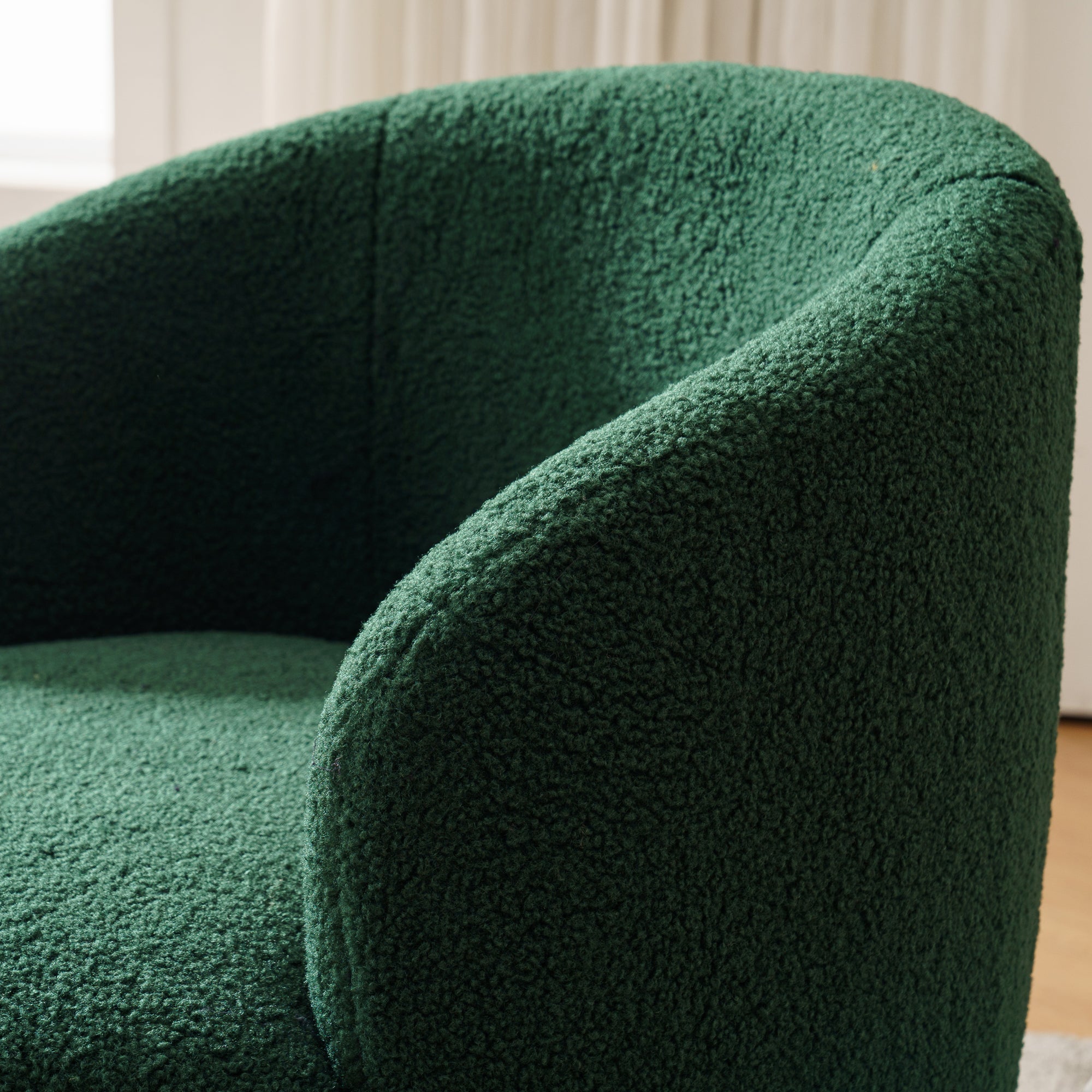 Teddy Fabric Swivel Accent Armchair Barrel Chair With Black Metal Ring- Dark Green_10