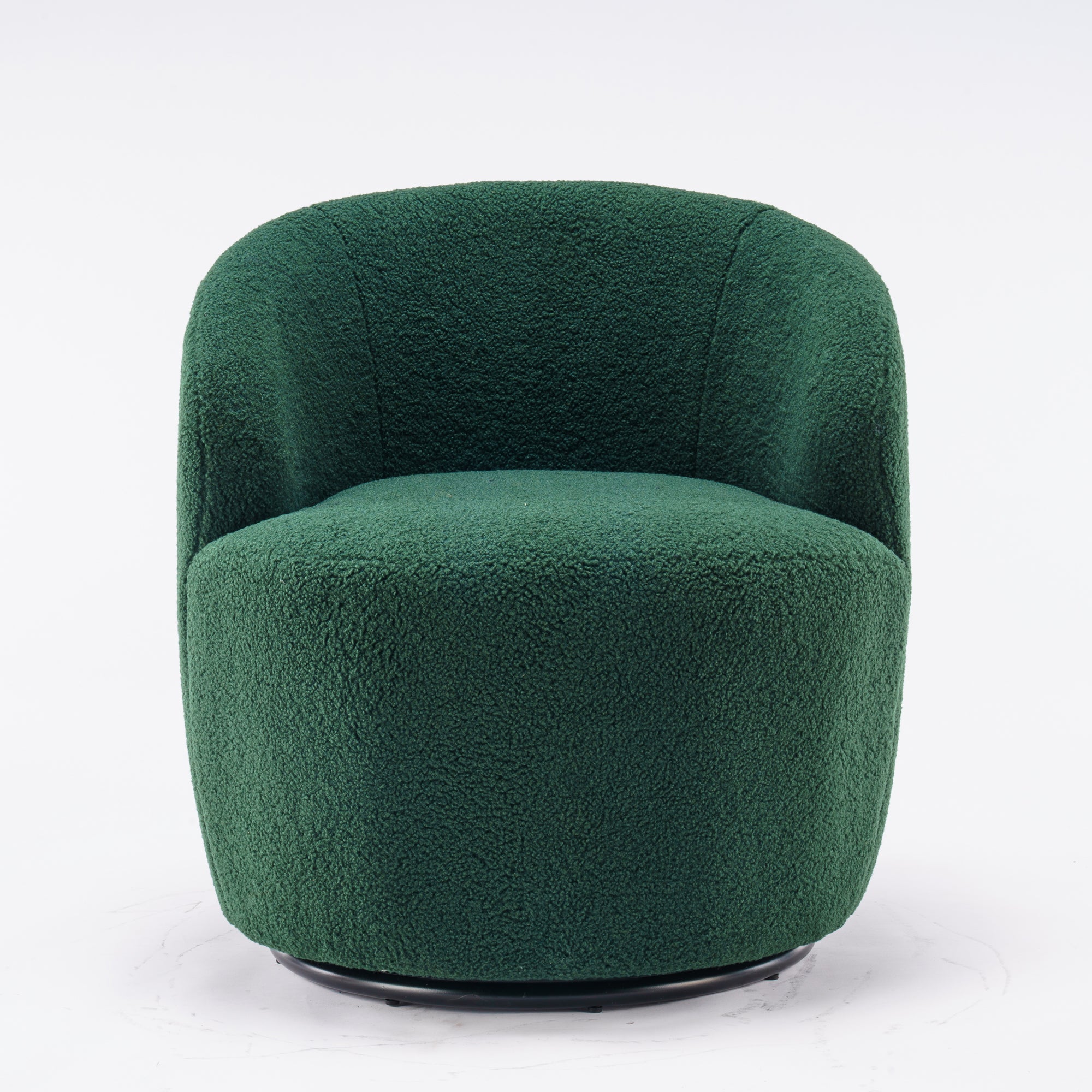 Teddy Fabric Swivel Accent Armchair Barrel Chair With Black Metal Ring- Dark Green_17