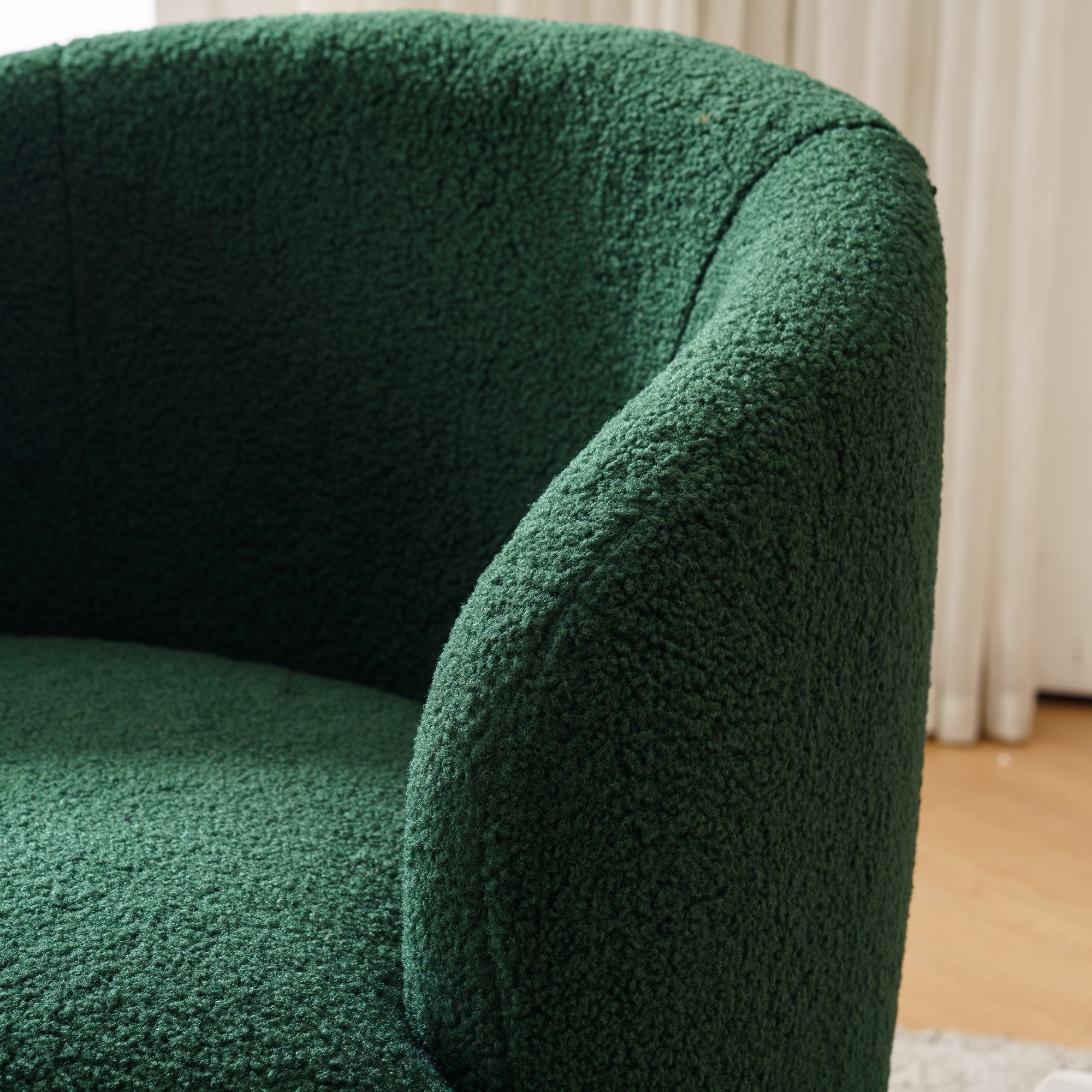 Teddy Fabric Swivel Accent Armchair Barrel Chair With Black Metal Ring- Dark Green_4