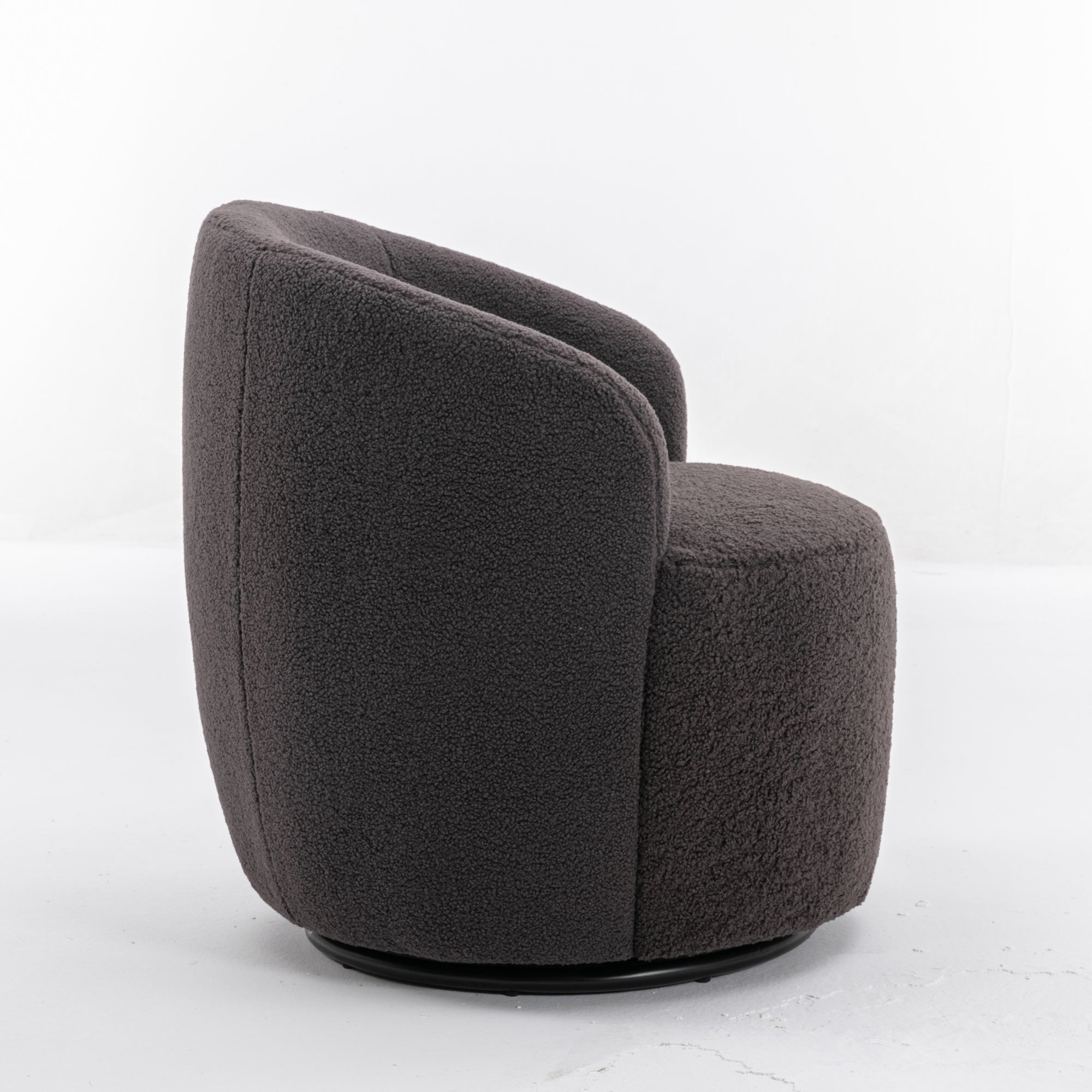 Teddy Fabric Swivel Accent Armchair Barrel Chair With Black Metal Ring- Dark Gray_12