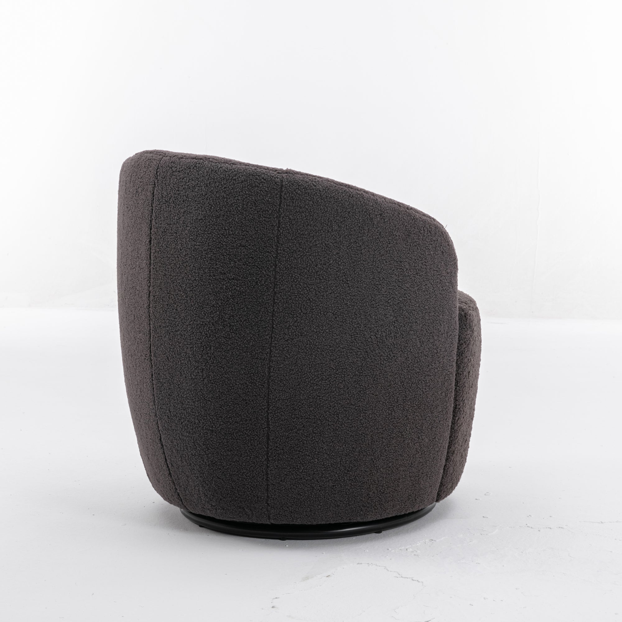 Teddy Fabric Swivel Accent Armchair Barrel Chair With Black Metal Ring- Dark Gray_14