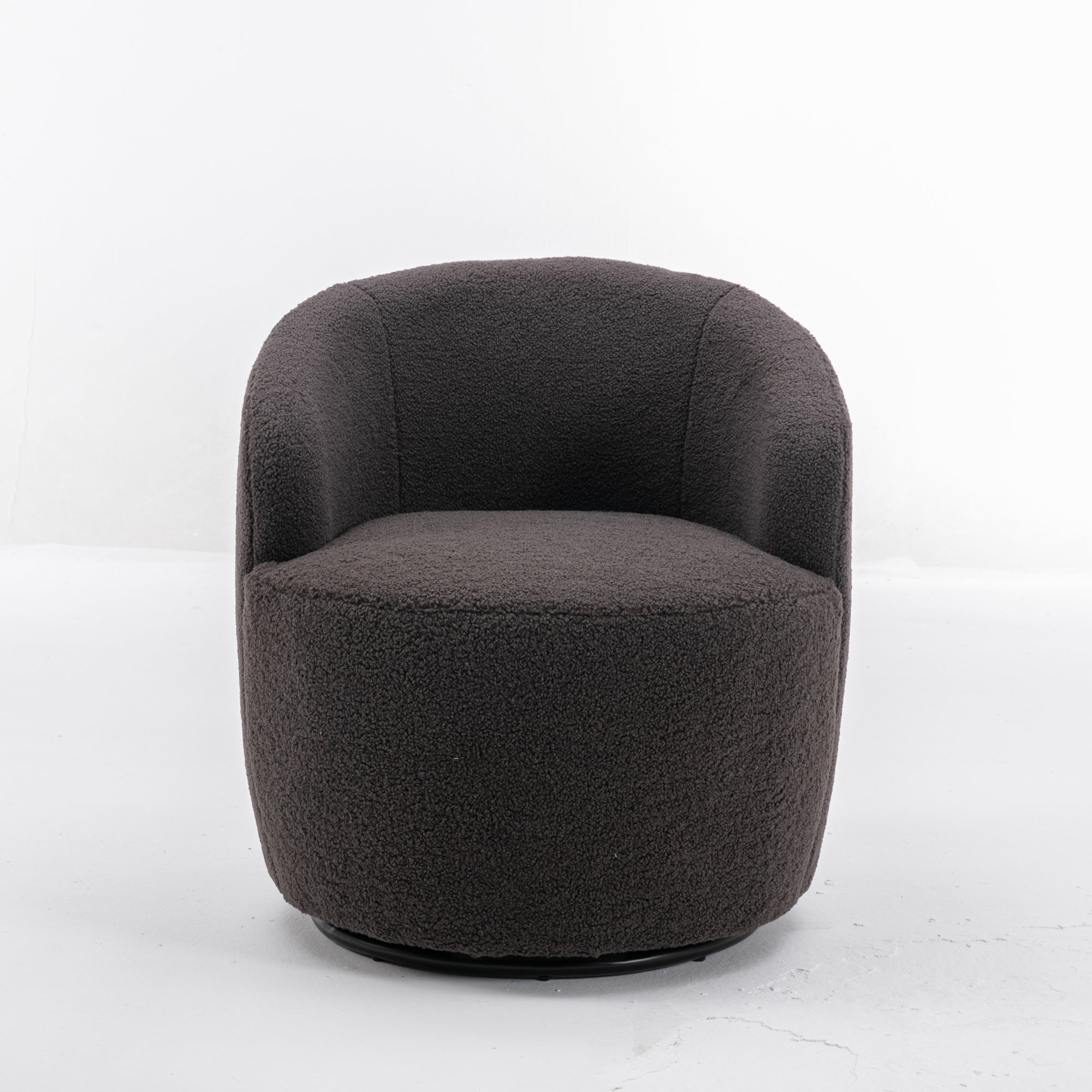 Teddy Fabric Swivel Accent Armchair Barrel Chair With Black Metal Ring- Dark Gray_15