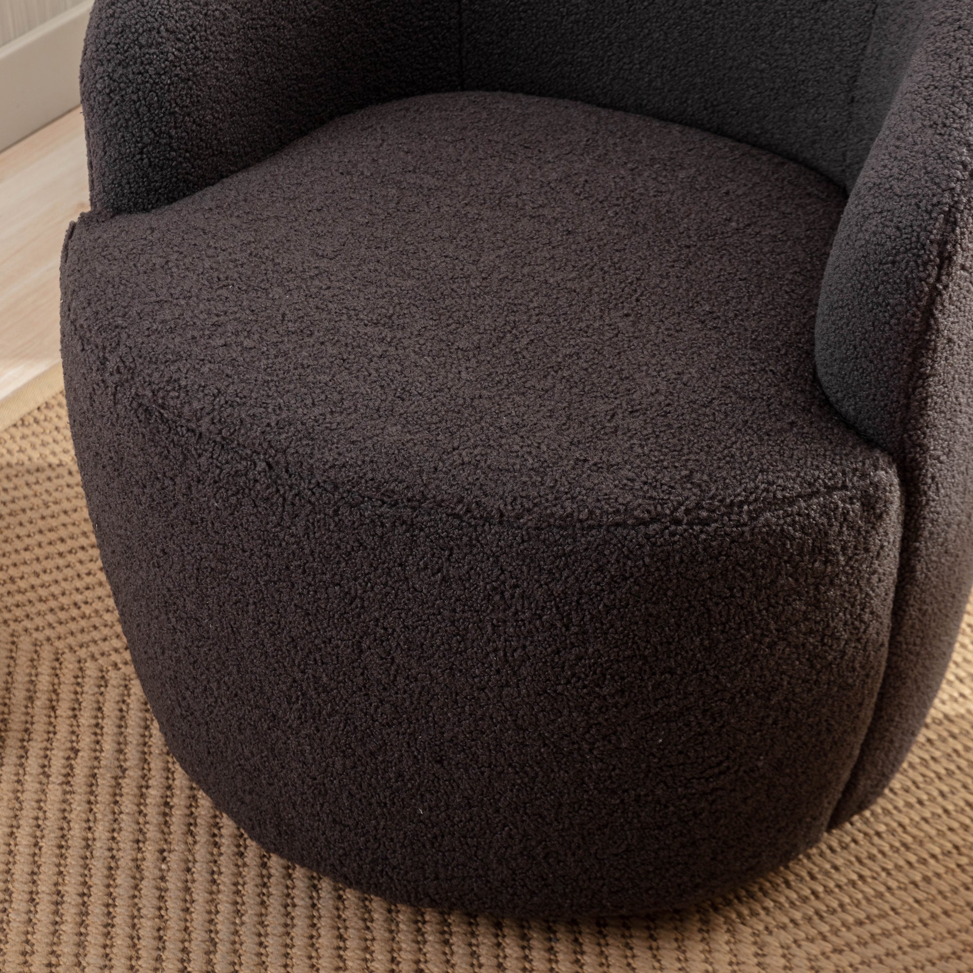 Teddy Fabric Swivel Accent Armchair Barrel Chair With Black Metal Ring- Dark Gray_2