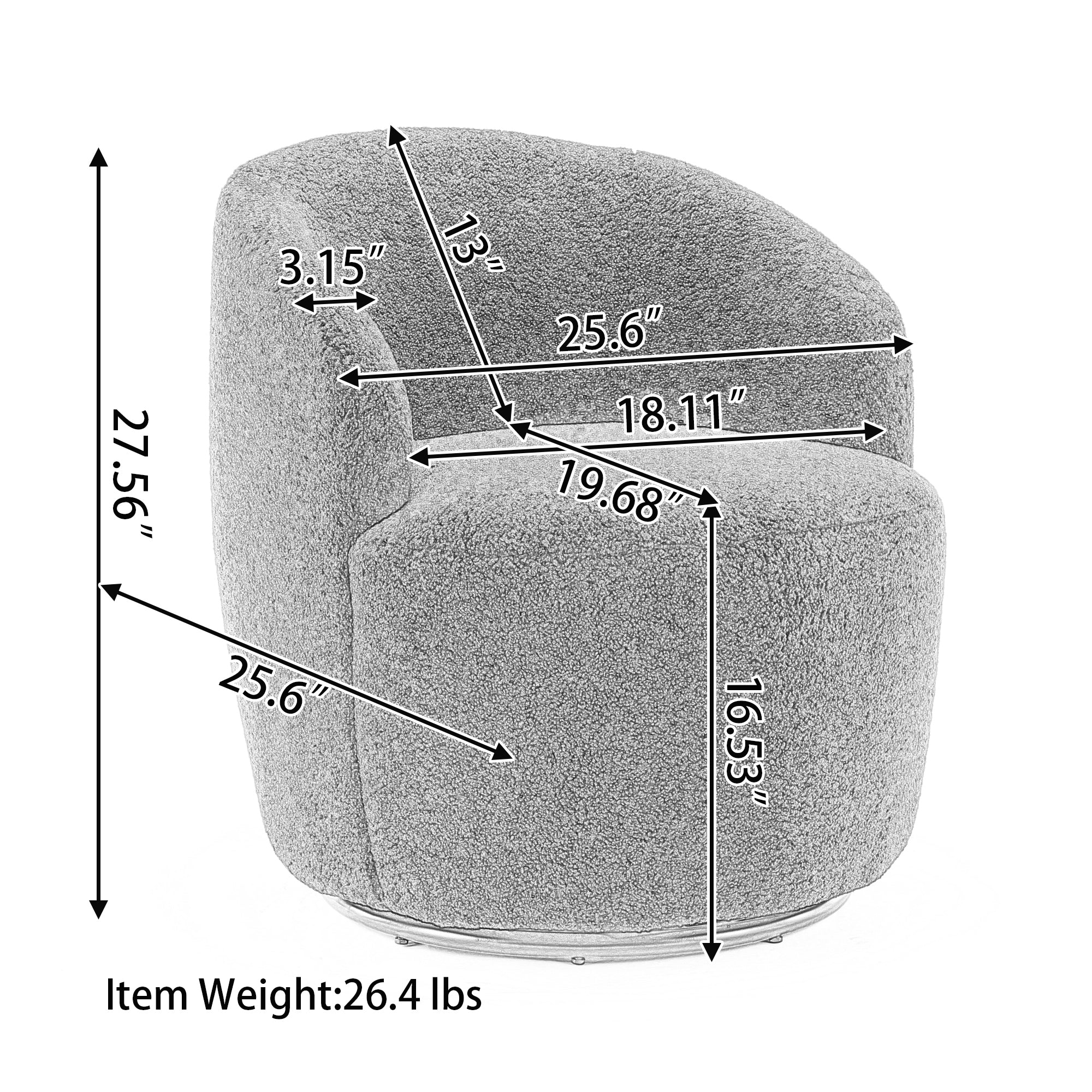 Teddy Fabric Swivel Accent Armchair Barrel Chair With Black Metal Ring- Dark Gray_4