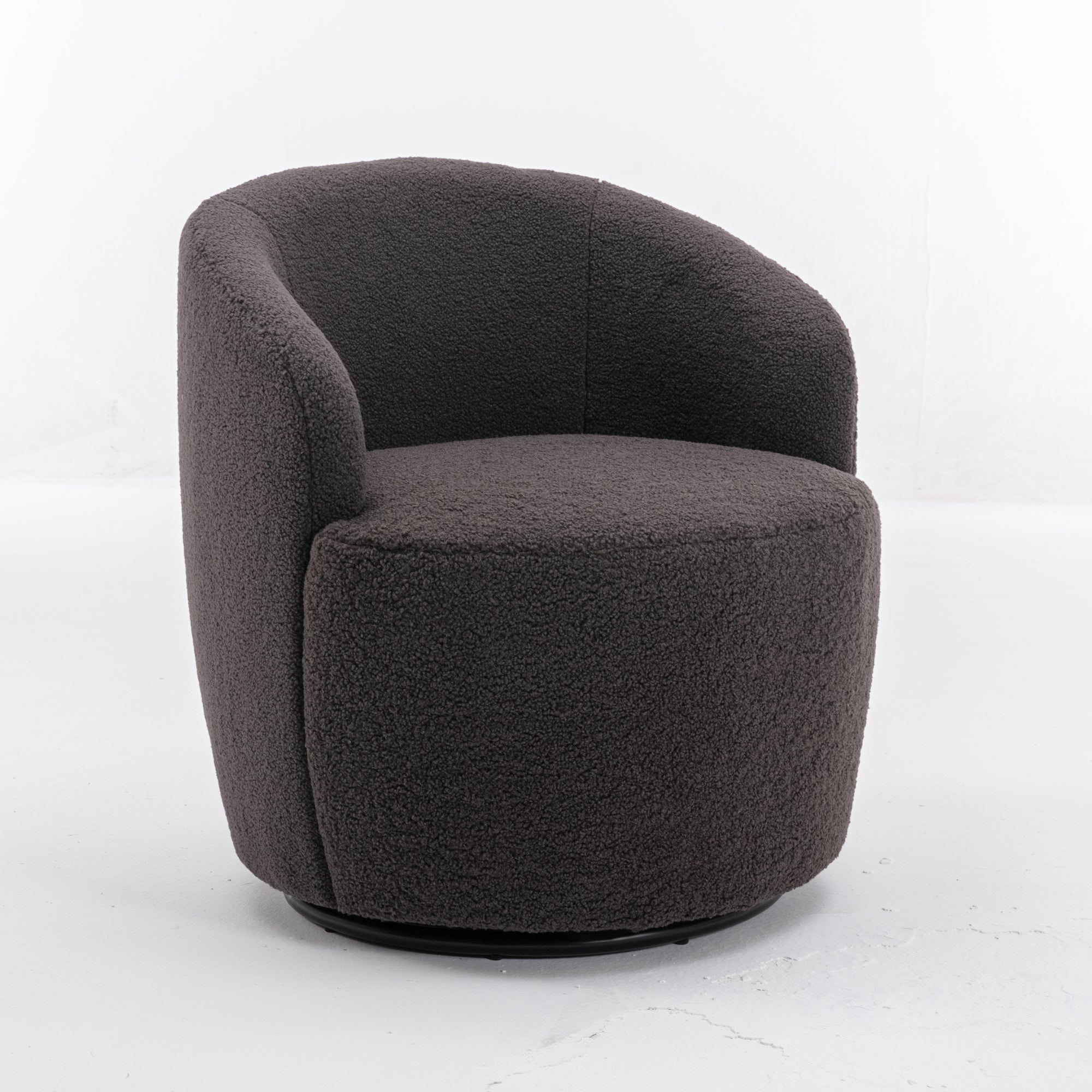 Teddy Fabric Swivel Accent Armchair Barrel Chair With Black Metal Ring- Dark Gray_8