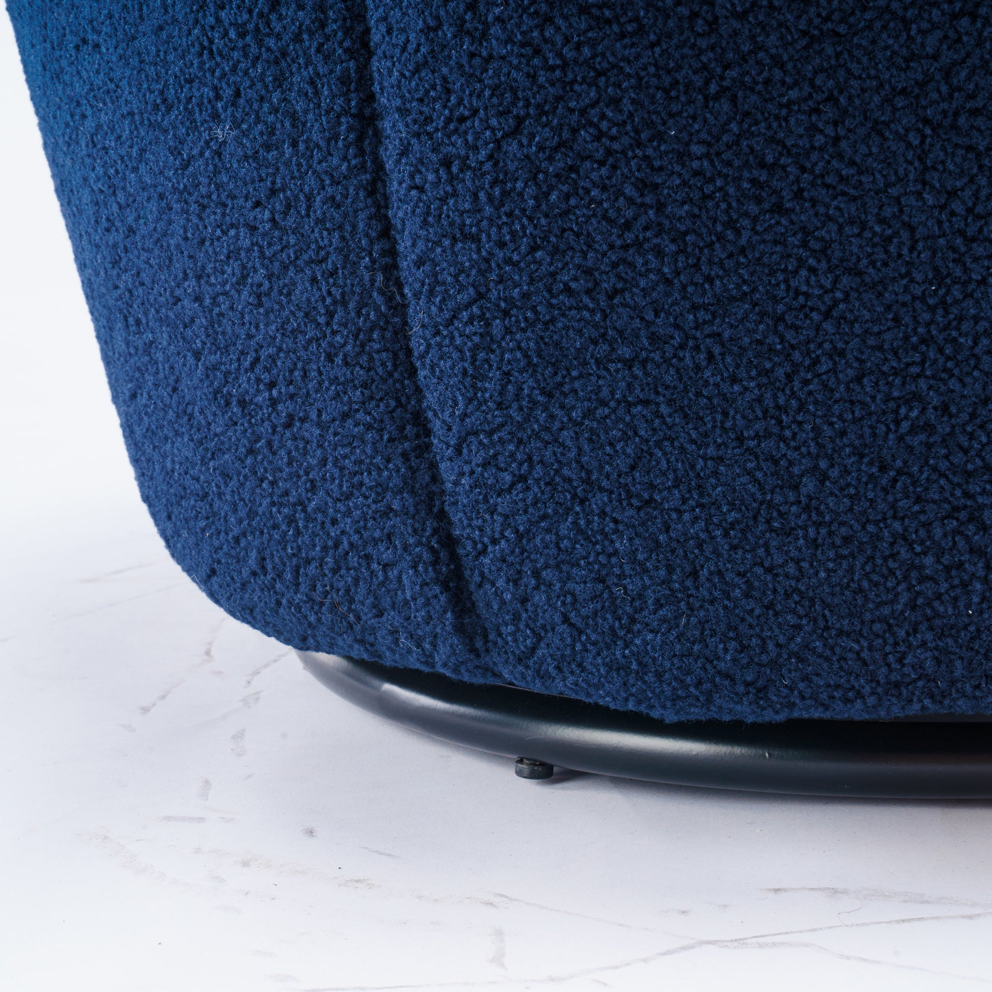 Teddy Fabric Swivel Accent Armchair Barrel Chair With Black Metal Ring- Dark Blue_6