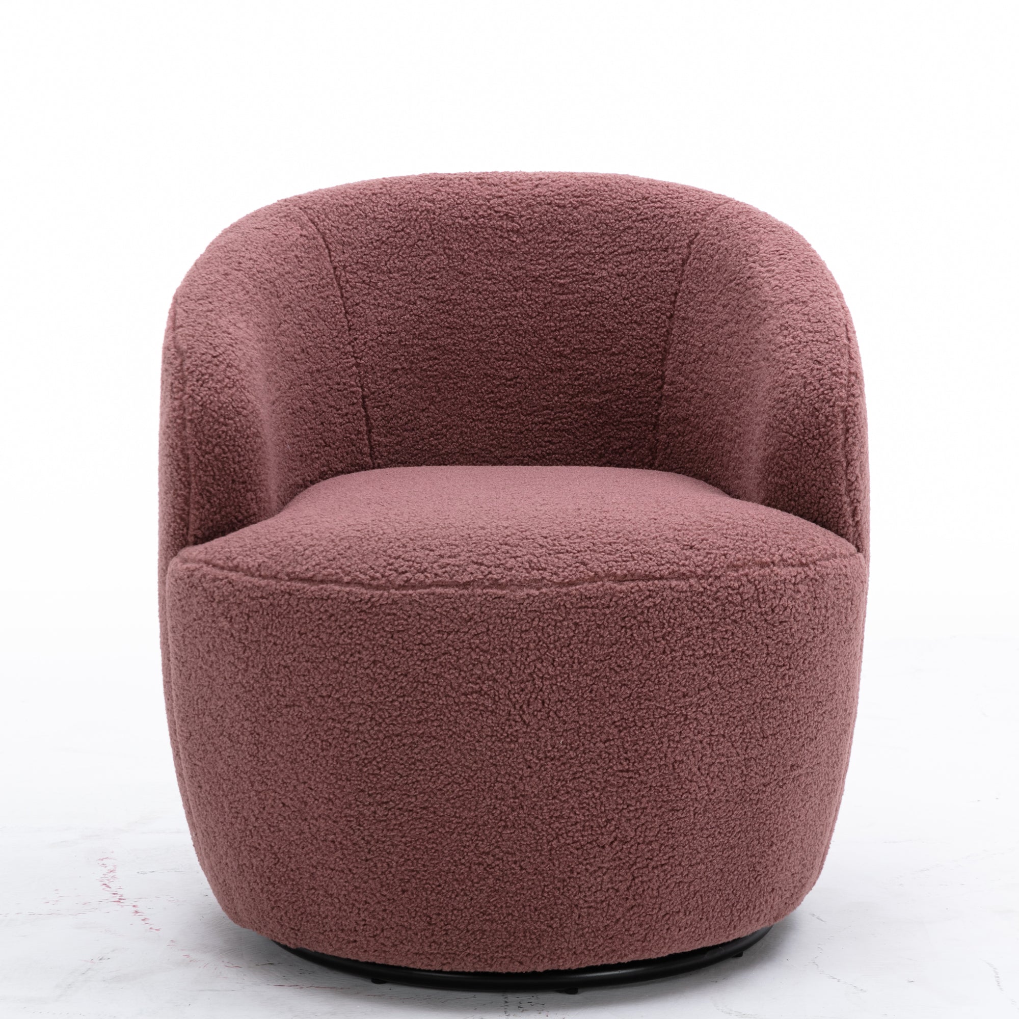 Teddy Fabric Swivel Accent Armchair Barrel Chair With Black Metal Ring- Dark Red_18