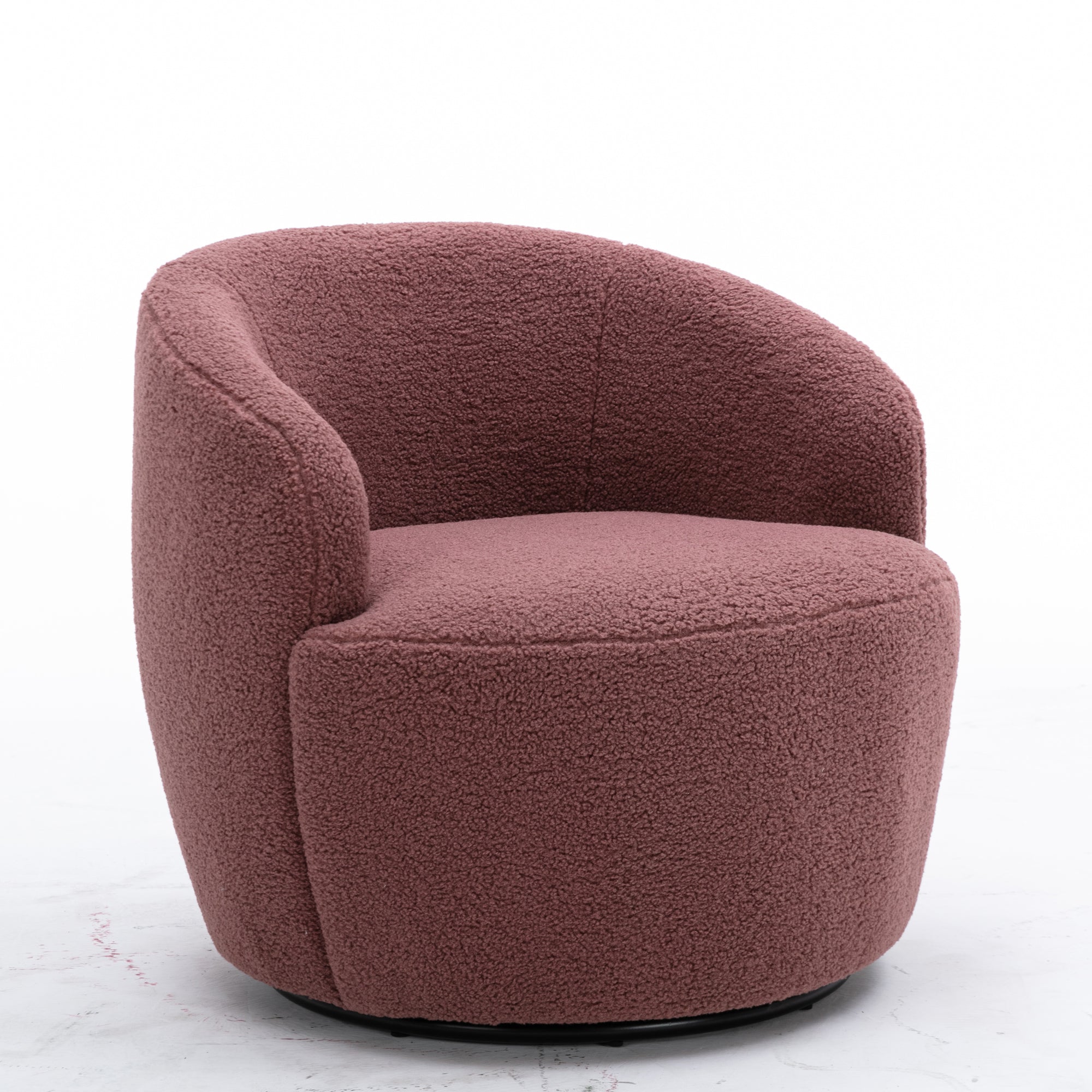 Teddy Fabric Swivel Accent Armchair Barrel Chair With Black Metal Ring- Dark Red_19