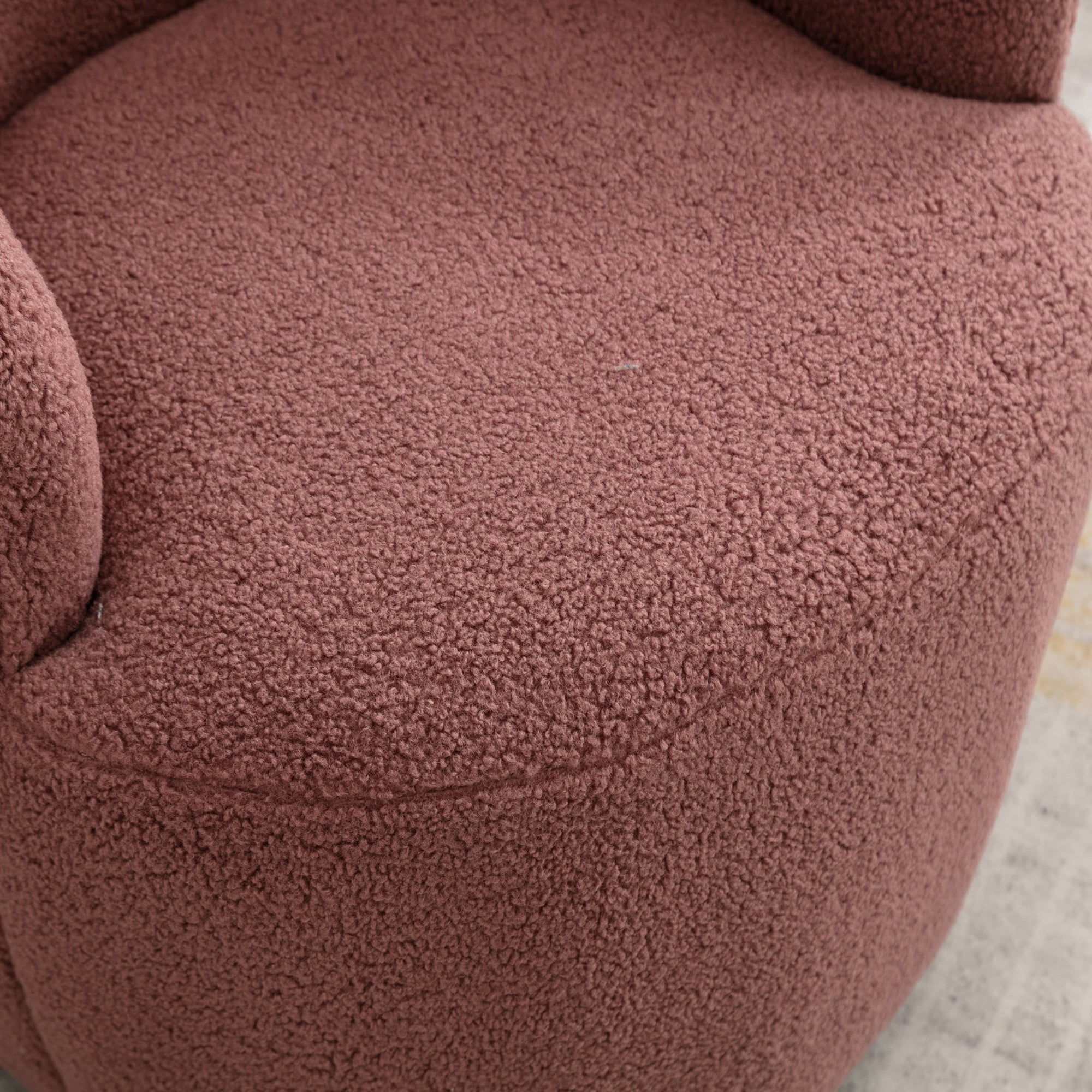 Teddy Fabric Swivel Accent Armchair Barrel Chair With Black Metal Ring- Dark Red_3