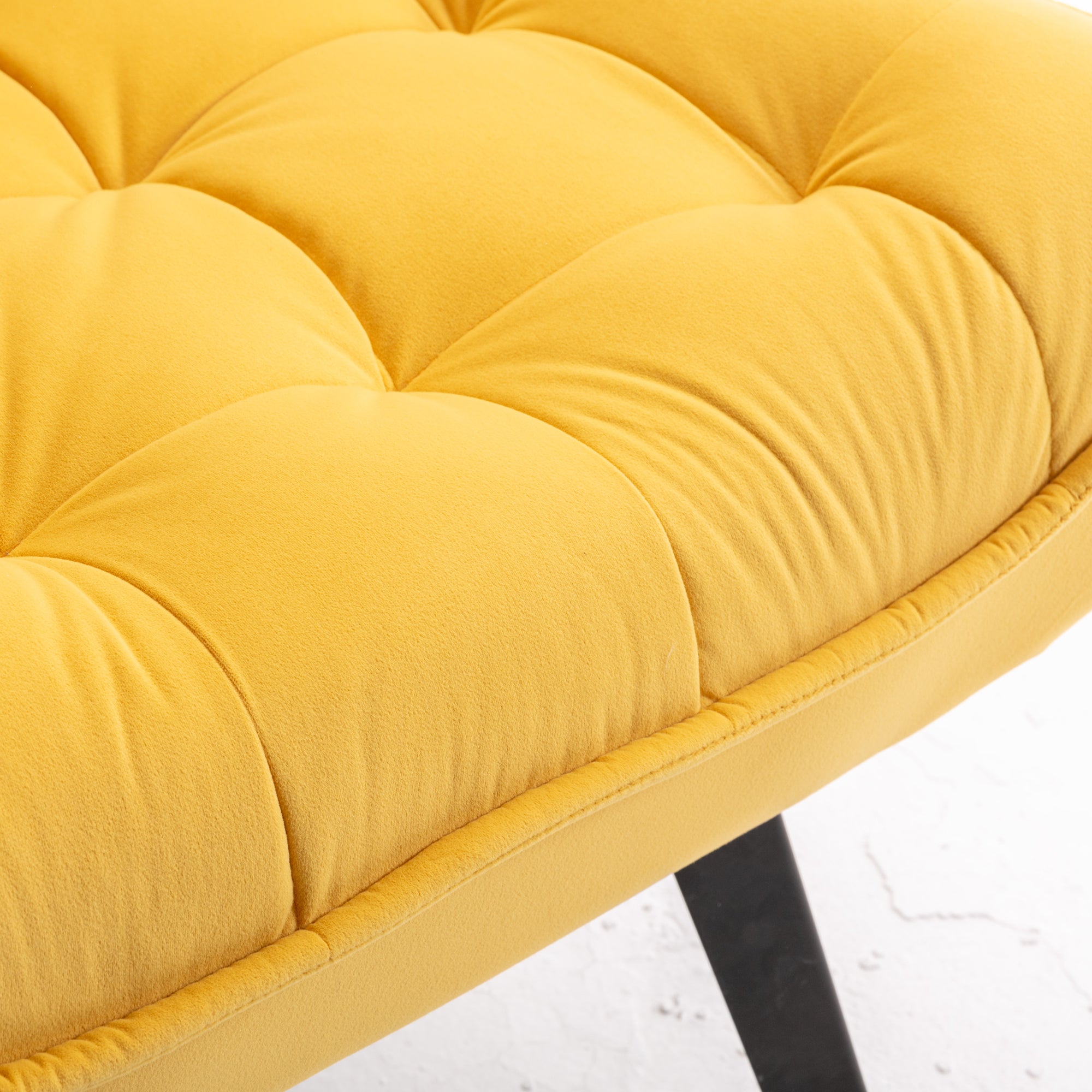 Modern Velvet Fabric Ottoman Lounge Chair with Metal Legs & Footrest Set- Yellow_6