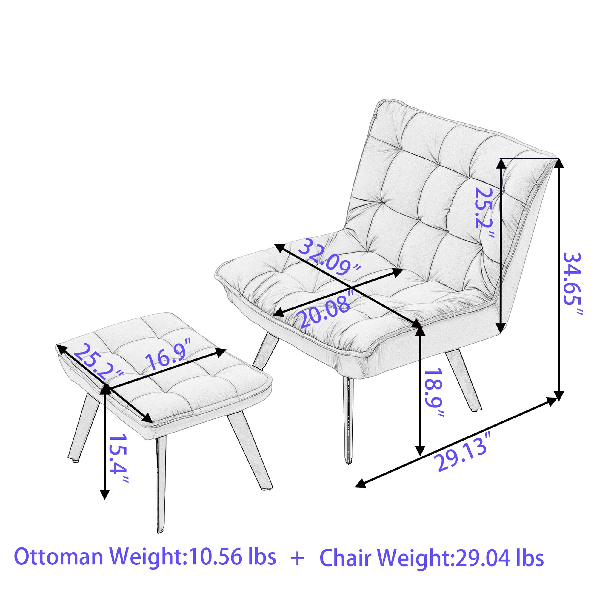 Modern Velvet Fabric Ottoman Lounge Chair with Metal Legs & Footrest Set- Pink_18