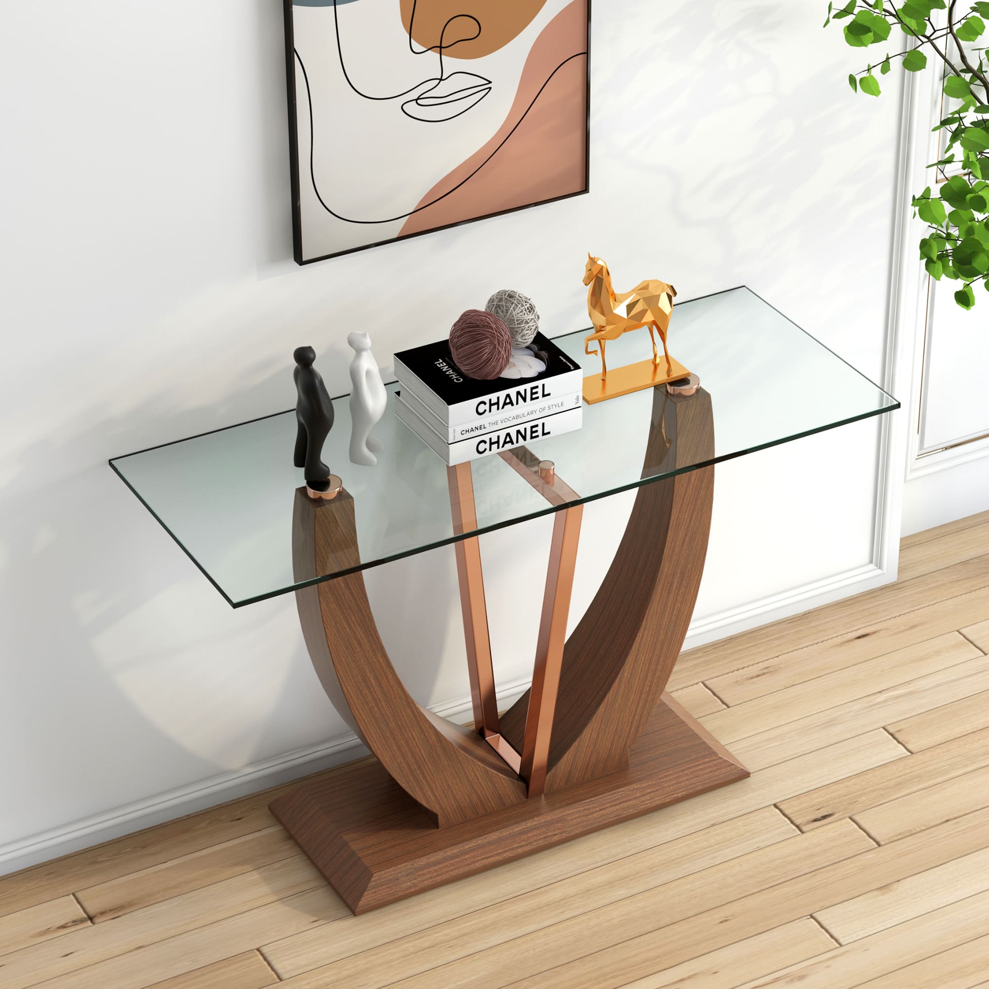 Modern Minimalist Rectangular Tempered Glass Table for Hall and Entryway_0