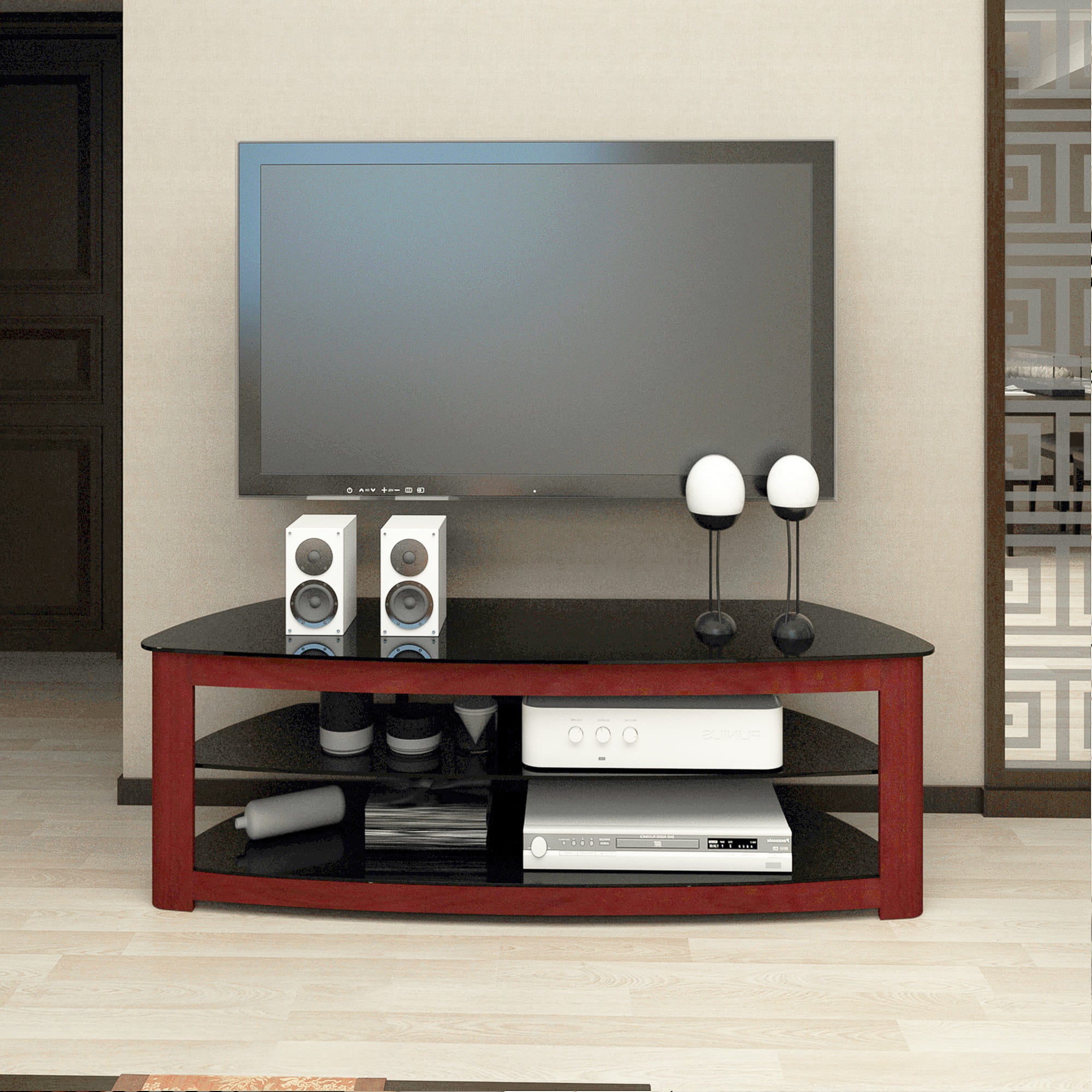 Simple Design Open TV Stand with 2 Tier Storage Space Fits TV Up To 65 inches- Walnut_0
