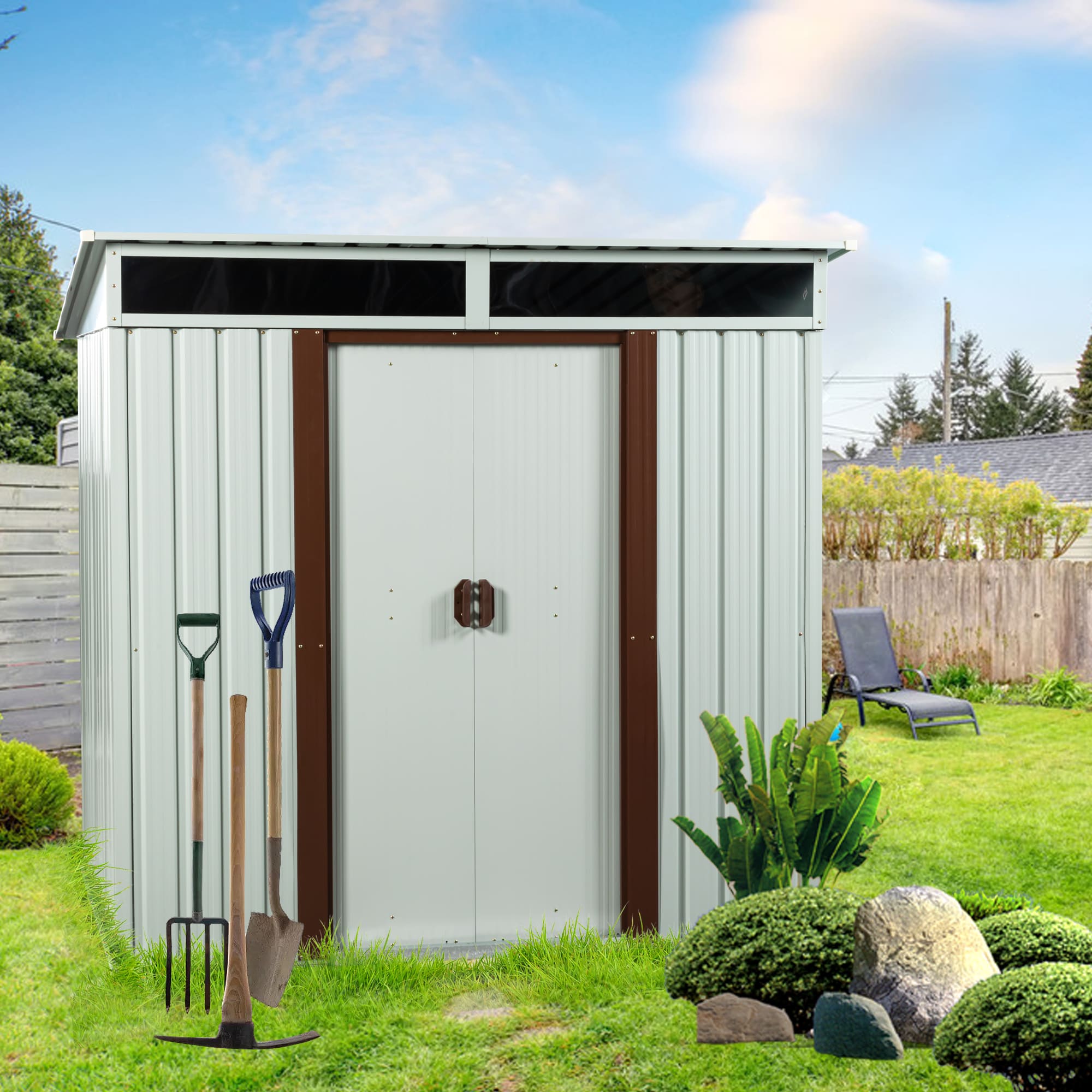 6ft x 5ft Outdoor Storage Shed for Garden with Lockable Sliding Door-White_8