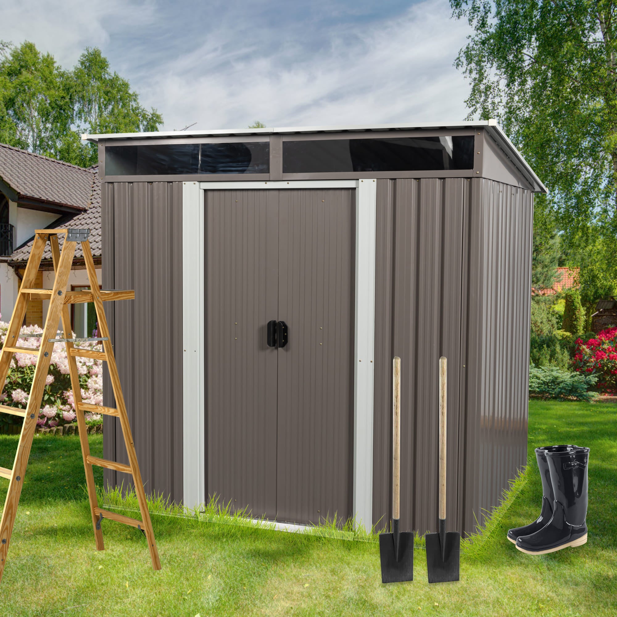 6ft x 5ft Modern Outdoor Storage Shed for Garden with Lockable Sliding Door_8