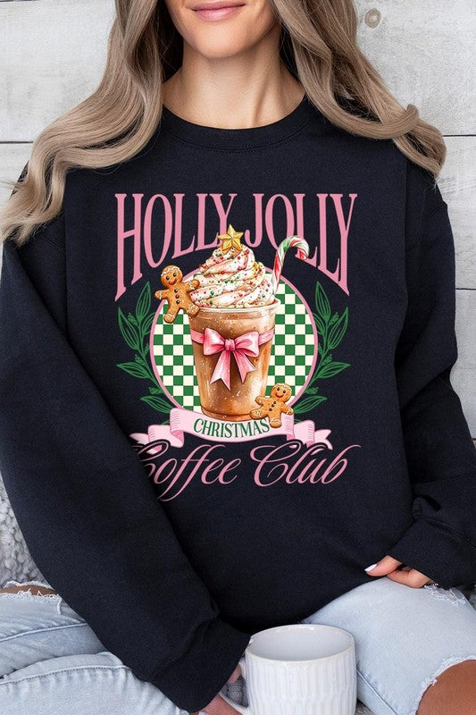 Product Name: Holly Jolly Christmas Coffee Club Sweatshirts

A person wearing a light pink unisex "Holly Jolly Christmas Coffee Club Sweatshirt," decorated with a festive coffee cup, gingerbread cookies, candy canes, and a green checkered background. This cozy sweater is perfect for family group uniforms during the holiday season.