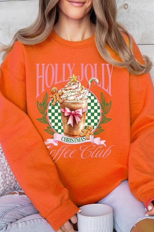 Product Name: Holly Jolly Christmas Coffee Club Sweatshirts

A person wearing a light pink unisex "Holly Jolly Christmas Coffee Club Sweatshirt," decorated with a festive coffee cup, gingerbread cookies, candy canes, and a green checkered background. This cozy sweater is perfect for family group uniforms during the holiday season.