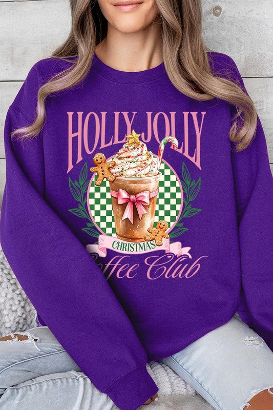 Product Name: Holly Jolly Christmas Coffee Club Sweatshirts

A person wearing a light pink unisex "Holly Jolly Christmas Coffee Club Sweatshirt," decorated with a festive coffee cup, gingerbread cookies, candy canes, and a green checkered background. This cozy sweater is perfect for family group uniforms during the holiday season.