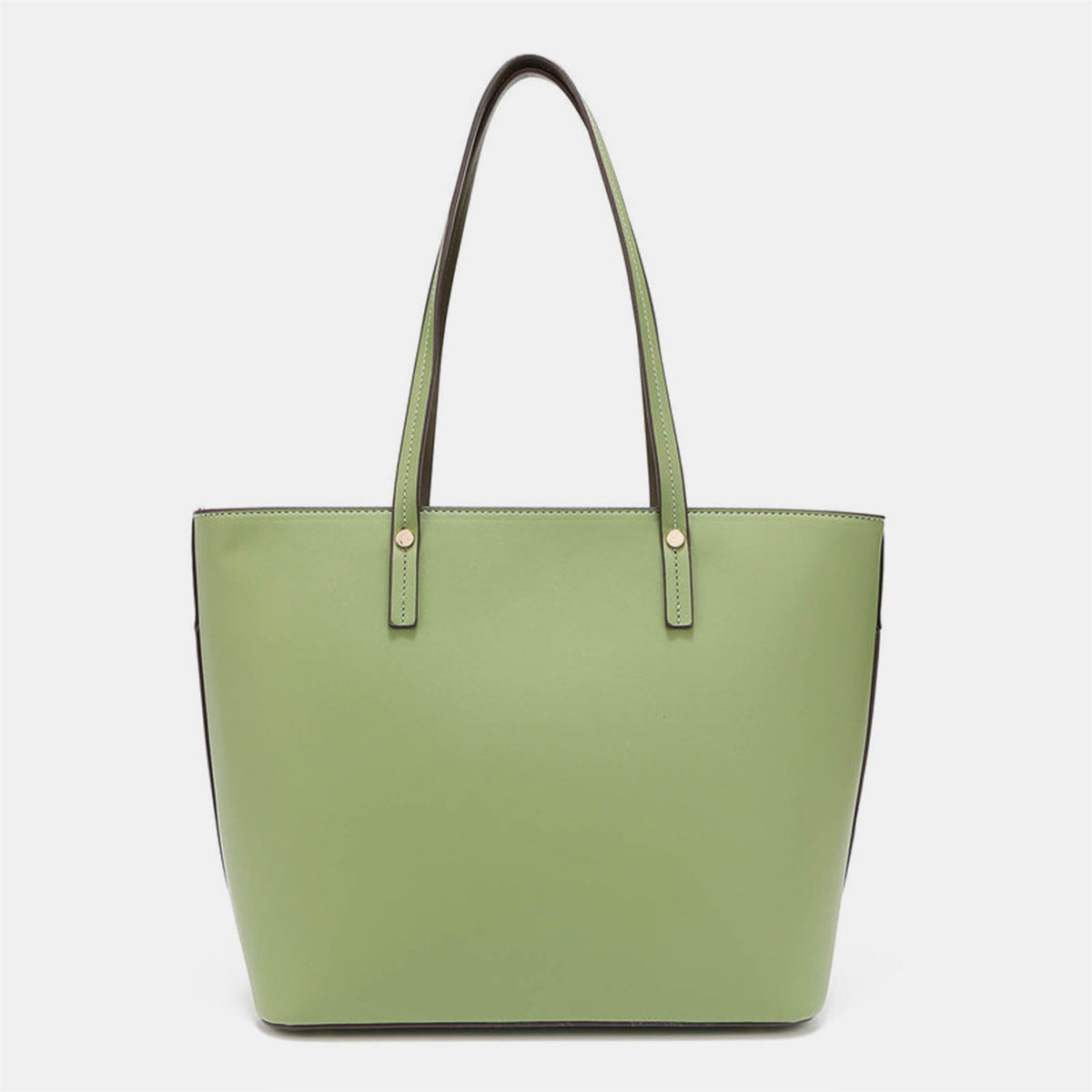 Displayed against a neutral background are three handbags from the Nicole Lee USA 3-Piece Handbag Set in green and beige, including a chic Clutch Wristlet.