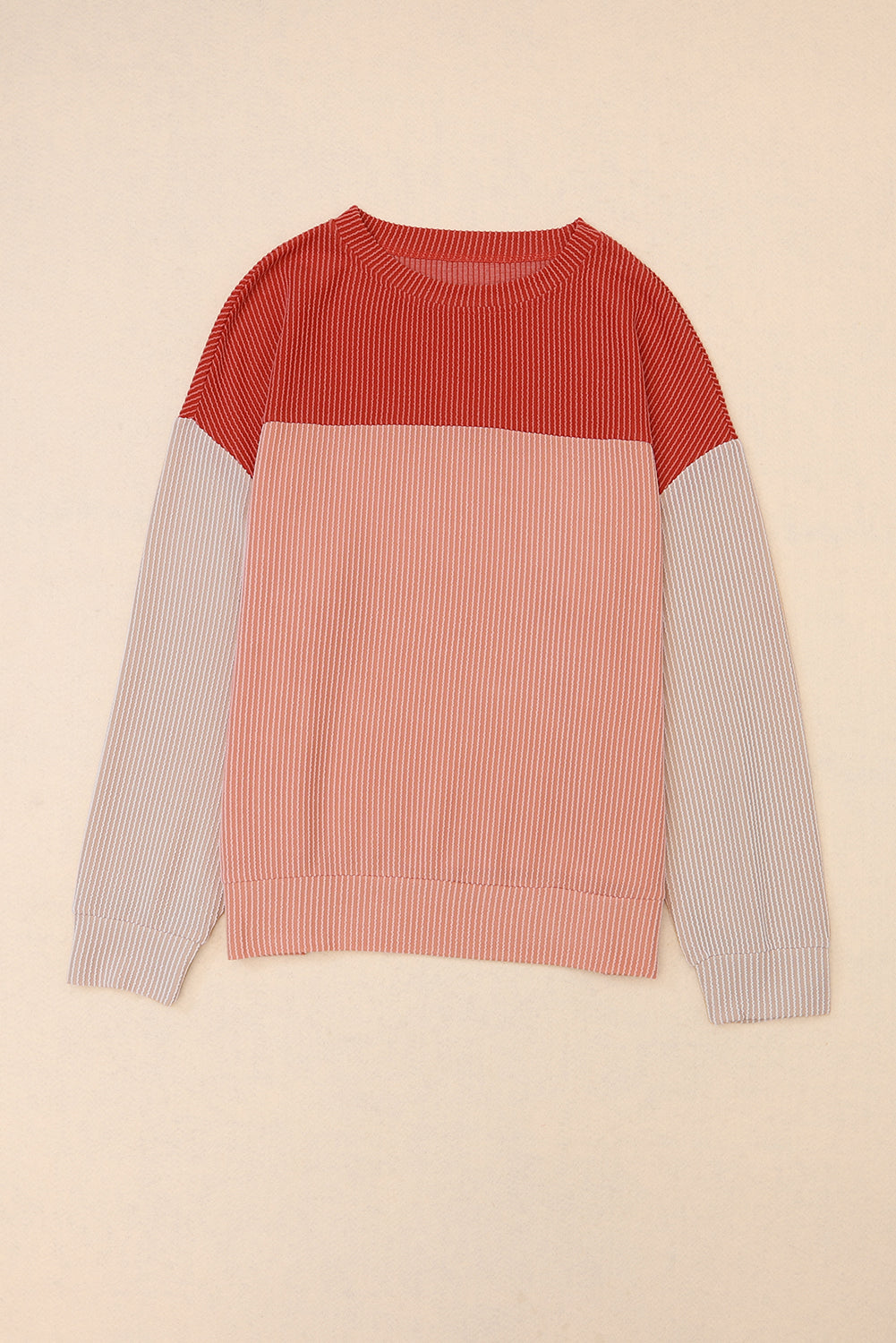 Wholesale Black Color Block Corduroy Long Sleeve Tops.
