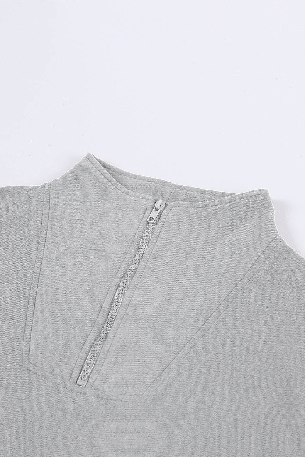 Gray Zipped Funnel Neck Kangaroo Pocket Sweatshirt