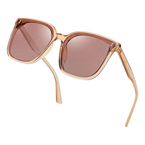 A pair of FEISEDY Women Oversized Vintage Polarized Sunglasses Square Cute Trendy Classic Simple Men B2758 with dark lenses and thin arms.
