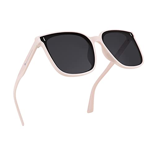 A pair of FEISEDY Women Oversized Vintage Polarized Sunglasses Square Cute Trendy Classic Simple Men B2758 with dark lenses and thin arms.