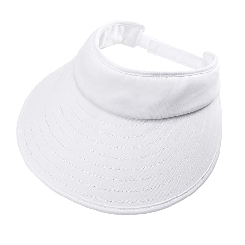 Woman wearing a Sun Visor Hats Women Large Brim Summer UV Protection Beach Cap and sunglasses, styled with a white t-shirt and ponytail, looking to the side against a white background.