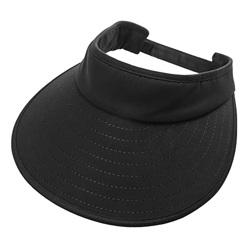 Woman wearing a Sun Visor Hats Women Large Brim Summer UV Protection Beach Cap and sunglasses, styled with a white t-shirt and ponytail, looking to the side against a white background.