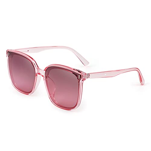 A pair of FEISEDY Women Oversized Vintage Polarized Sunglasses Square Cute Trendy Classic Simple Men B2758 with dark lenses and thin arms.