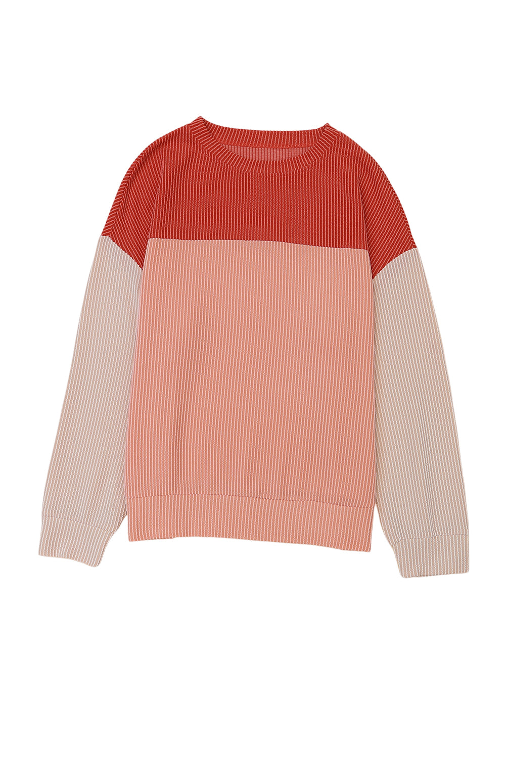 Wholesale Black Color Block Corduroy Long Sleeve Tops.