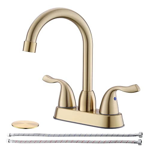 2 Handle Black Bathroom Sink Faucet - 4 Inch Centerset Faucet Bathroom 2 or 3 Hole Lavatory Faucet Bathroom Vanity Sink Faucets with Pop-up Drain and Supply Lines Matte Black installed on a white sink.