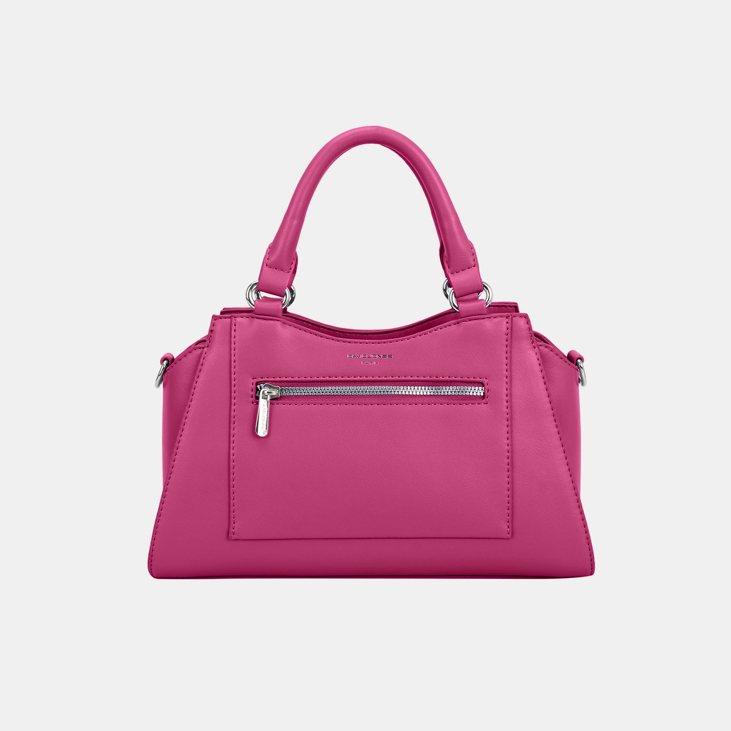 The David Jones PU Leather Handbag in light blue features a top handle and a front zip pocket, making it the perfect stylish accessory to complement any outfit.